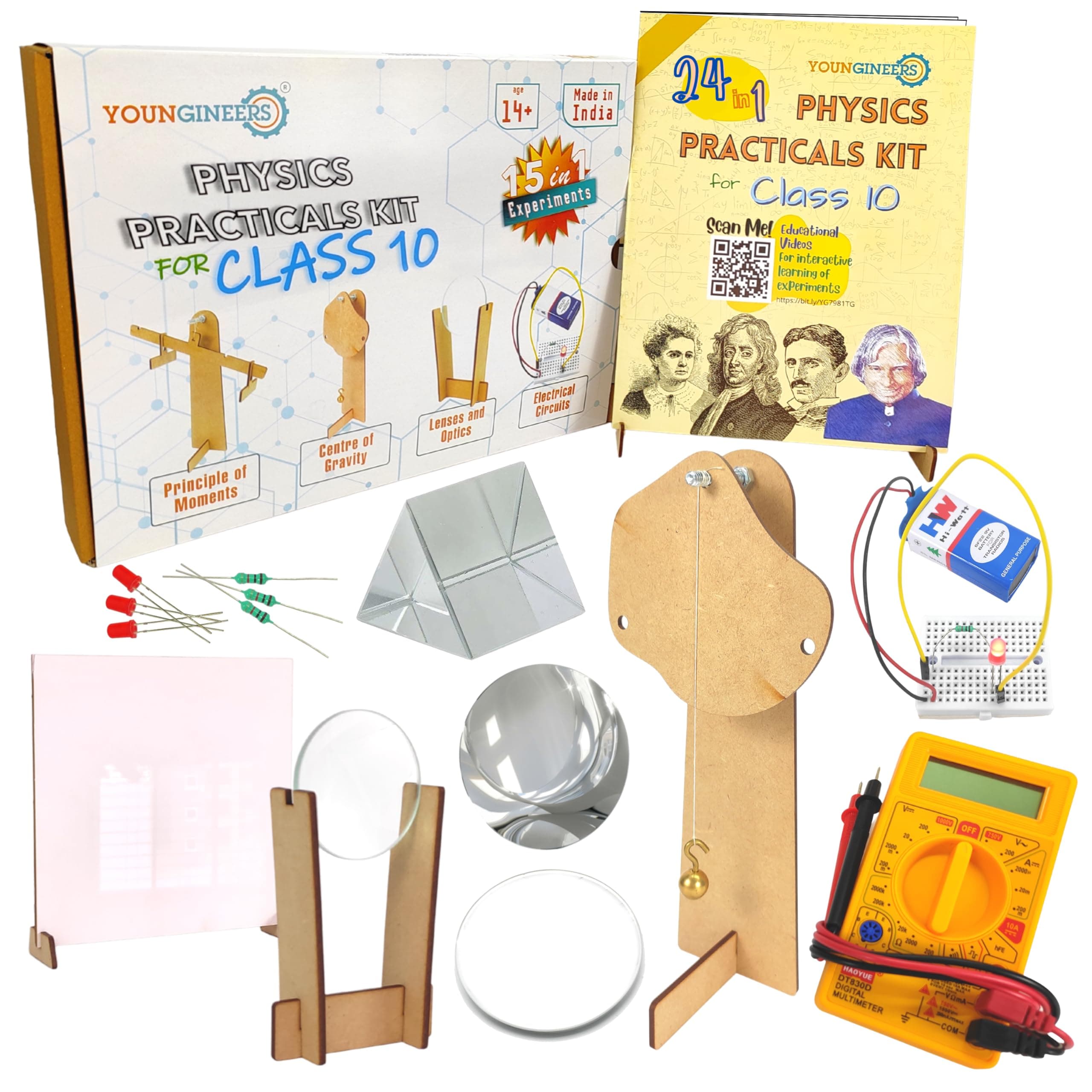 24-in-1 Physics Practicals Kit for Class 10, CBSE & ICSE, Ages 14-16, Science Experiments, Interactive Educational Videos with Practice Questions & Preparation Tips