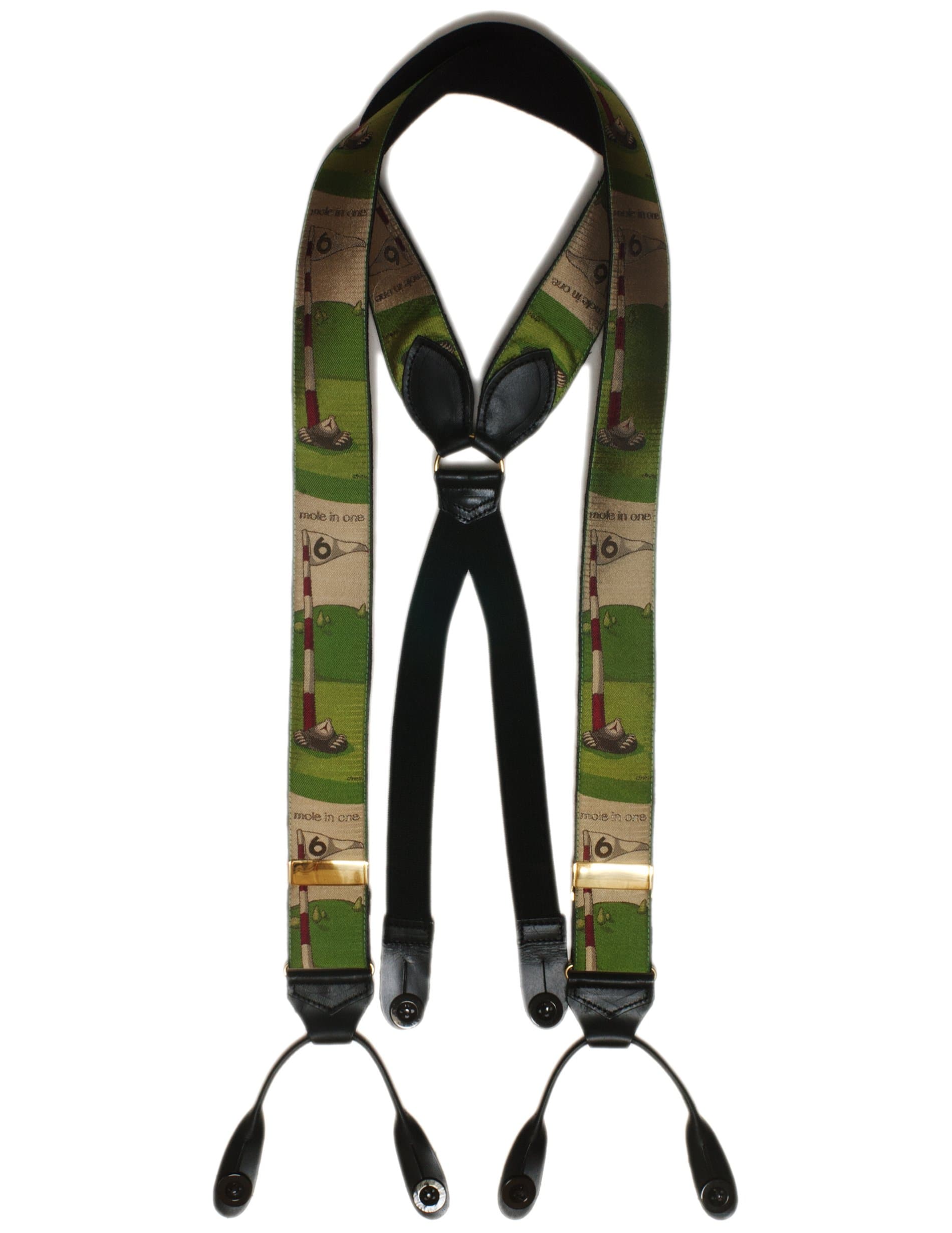 mole in one by Simon Drew Silk Braces. Green/Cream. One Size.