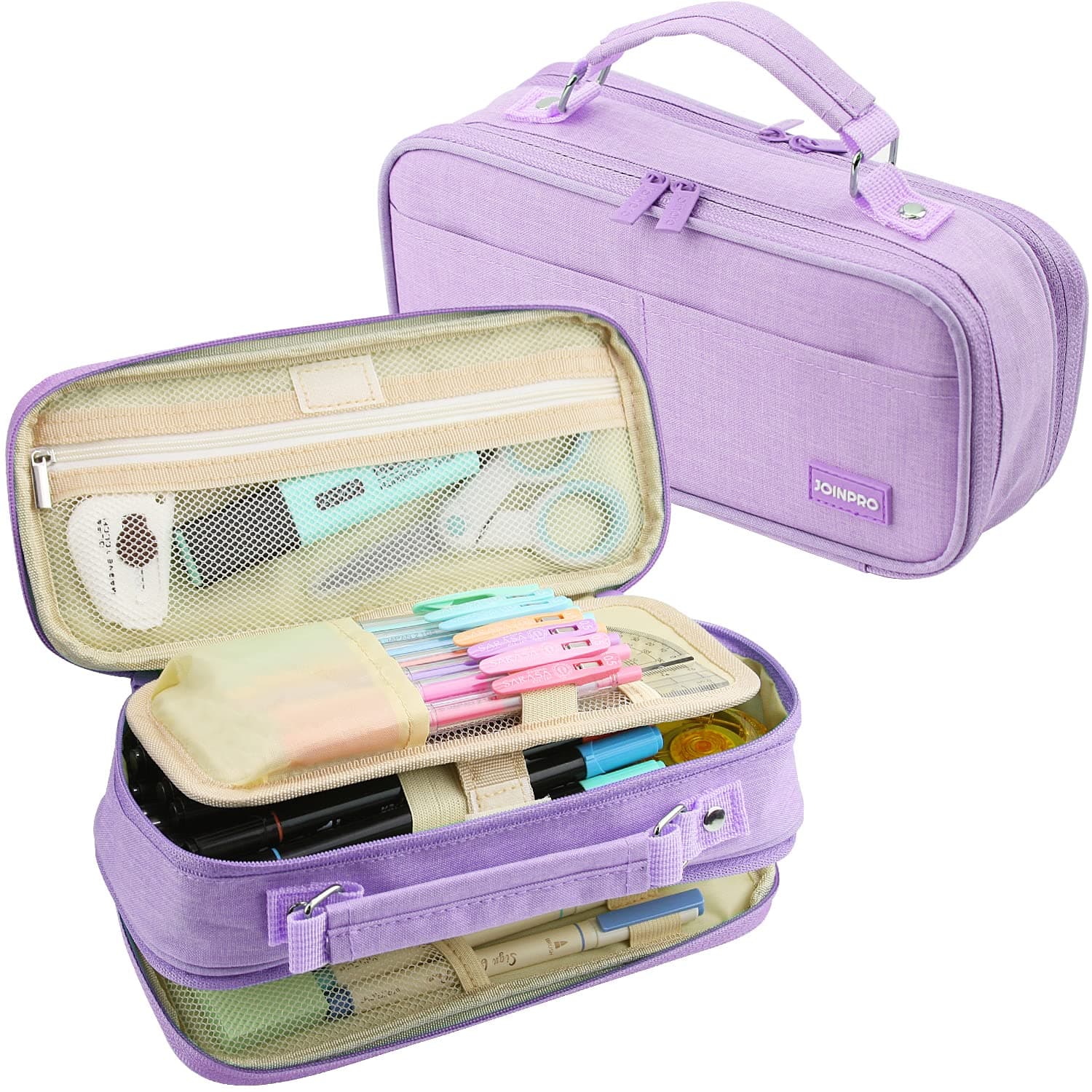 Large Capacity Pencil Case, 4 Compartment Pen Pouch Organizer with Double Zipper, Storage Bag for School, Office, Teen Girl Boy Men Women