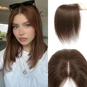 Hair Toppers for Women Real Human Hair, 360° 3D Cover Side Bangs Hair Pieces for Women (Medium Brown, 2 Clips)