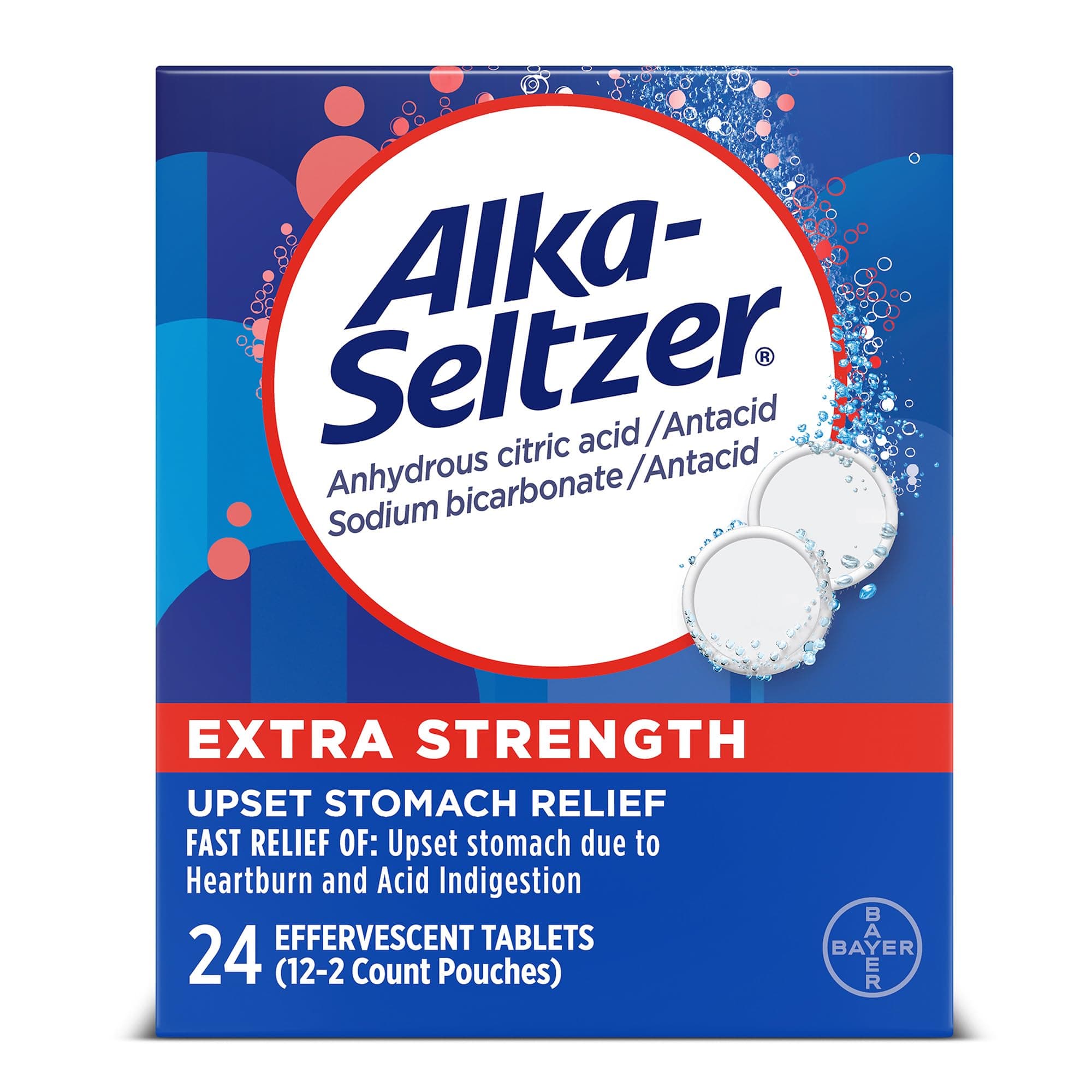 Alka-Seltzer Effervescent Extra Strength - 24 Tablets, Pack of 3
