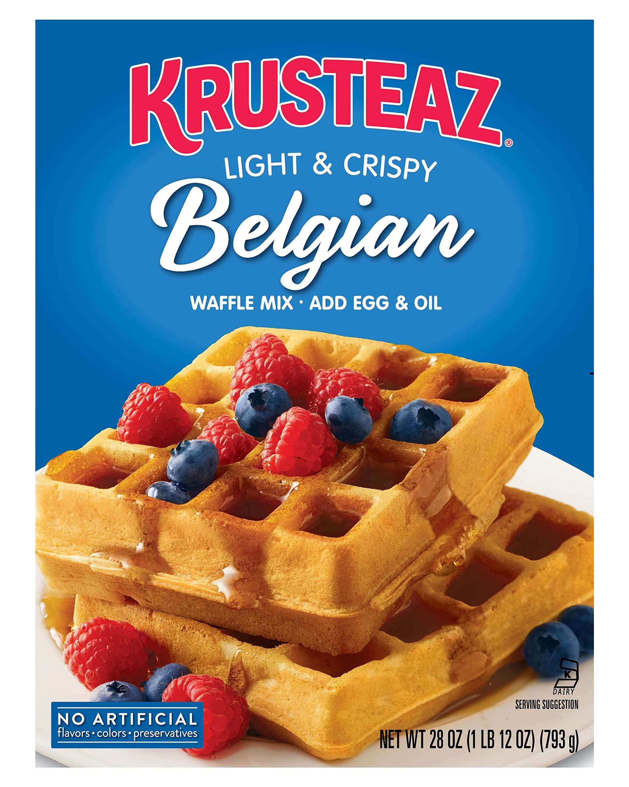 Krusteaz Light & Crispy Belgian Waffle Mix - No Artificial Flavors, Colors, or Preservatives (28 Ounce (Pack of 4))