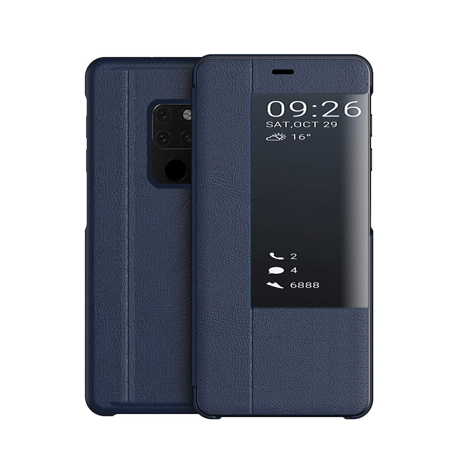 KANSicompatible for Huawei Mate 20X Case, Smart View Flip PU Leather Case Cover + Tempered Glass - Navy
