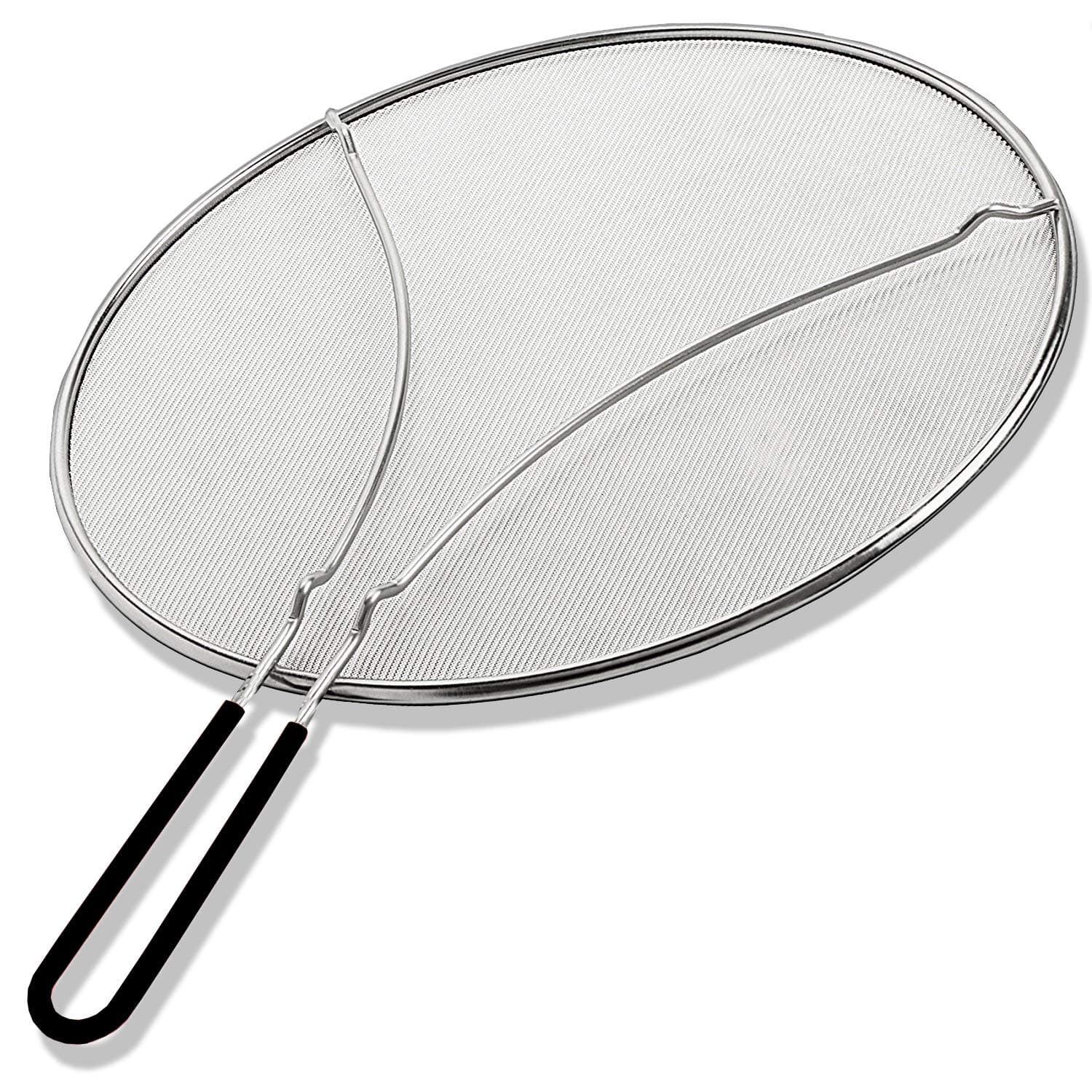 K BASIX Grease Splatter Screen for Frying Pan 13" - Stops Hot Oil Splash - Silicone Handle - Protects Skin from Burns & Keeps Your Kitchen Clean - Stainless Steel Ultra Fine Mesh with Resting Feet