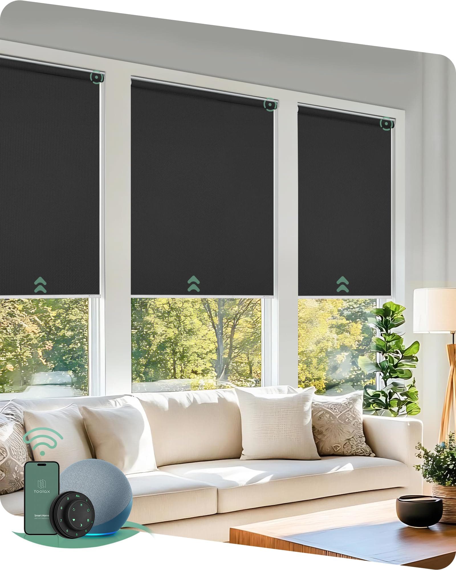 Motorized Blinds with Remote, Blackout Smart Blinds for Windows Motorized Waterproof Roller Shades, Automatic Window Shades Work with Alexa Custom Size (Blackout-Vinyl Dark Gray)
