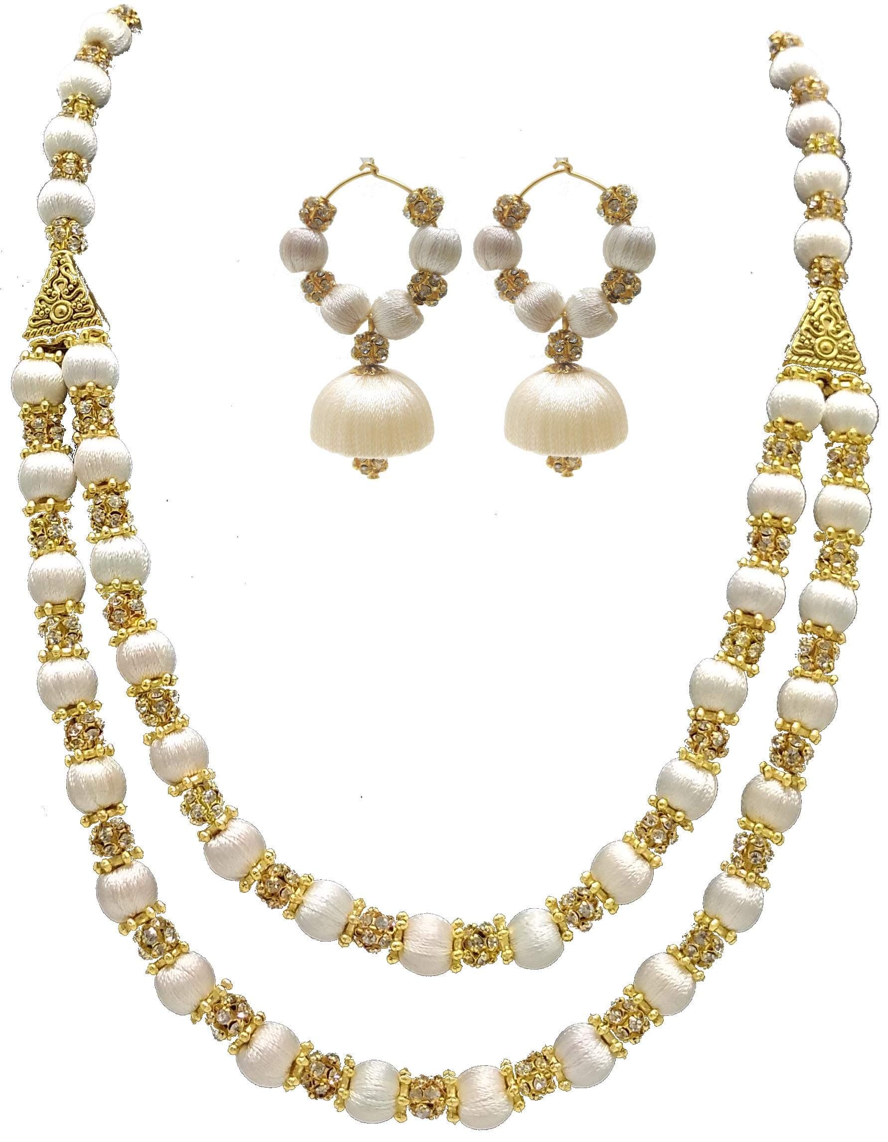 MDS FASHIONS Two Layer Silk Thread Necklace with Stone Balls and Earring Set for Beautiful Women (MDS-1049)