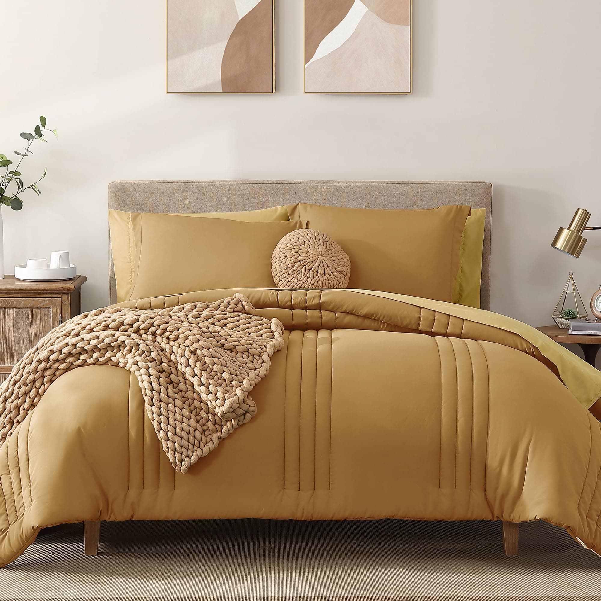 Monbix Full Comforter Set - 7 Pieces Desert Yellow Bed in a Bag Full Size Bedding Sets with Comforters, All Seasons Comforter with Sheets, Pillowcases & Shams