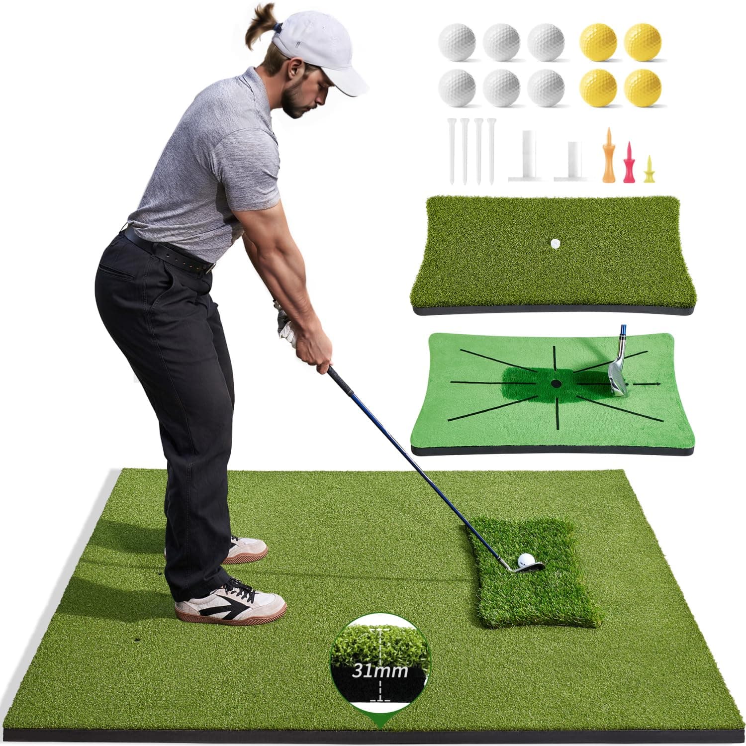 Golf Mat Practice, 5x4 Ft Golf Hitting Mat Equipped With 3 Interchangeable Inserts, Golf Hitting Training Aids for Backyard Driving Chipping Indoor Outdoor Practicing-Best Gifts for Men/Boys