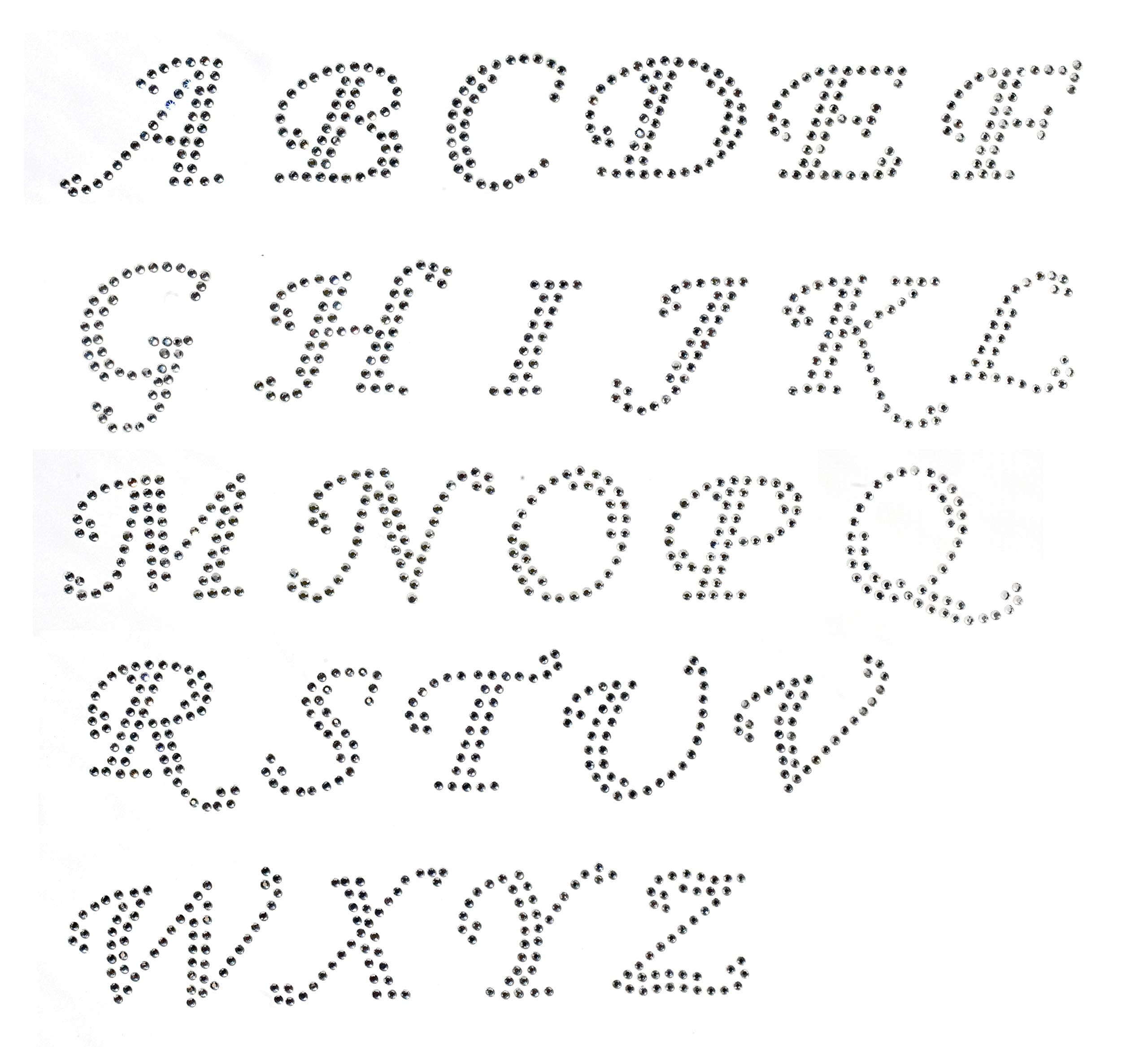 Pick 5 Letters Cursive Alphabet Letters Appx 2 Inches Clear Rhinestone Iron on Hotfix Transfer Decal Handmade USA