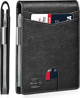 Zitahli Sport Fan Wallets for Men,Mens Bifold Wallet 10-12 Cards, Slim Leather Wallet with Money Clip & ID Window, RFID Blocking Thin Minimalist Credit Card Holder Gifts for Men, Luxurious Black