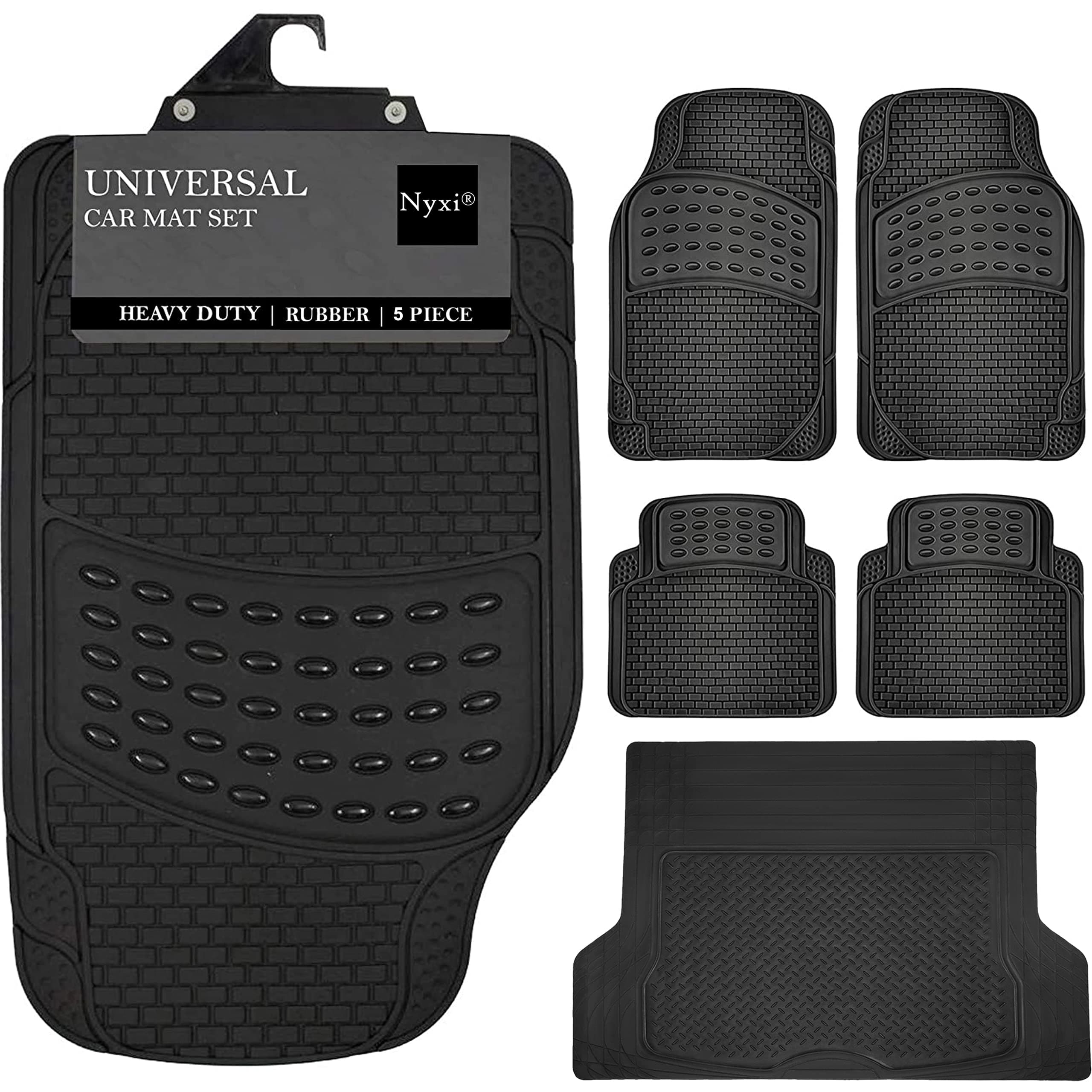 Nyxi 5 Piece Rubber Car Mat XL Boot Mat (Front + Rear + Boot Mat 137cm X 110cm) Universal Non-Slip Deep Dish Heavy Duty for Cars SUV Truck and VAN, Water Proof, All Weather