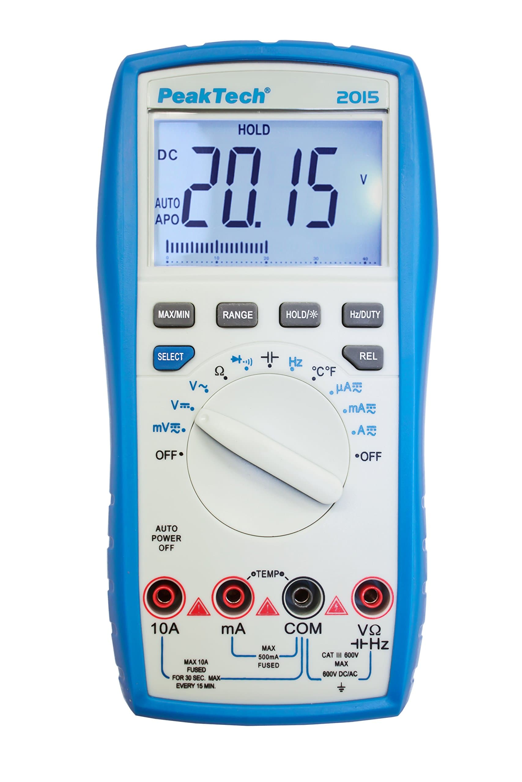 PeakTech 2015 - Digital Multimeter, 10A AC/DC, Continuity Tester, Auto-range, 4000 Counts, Voltmeter, Portable Multimeter, Electronic Ammeter, 3 3/4 Digit LCD Display, Data Hold - CAT III 600 V