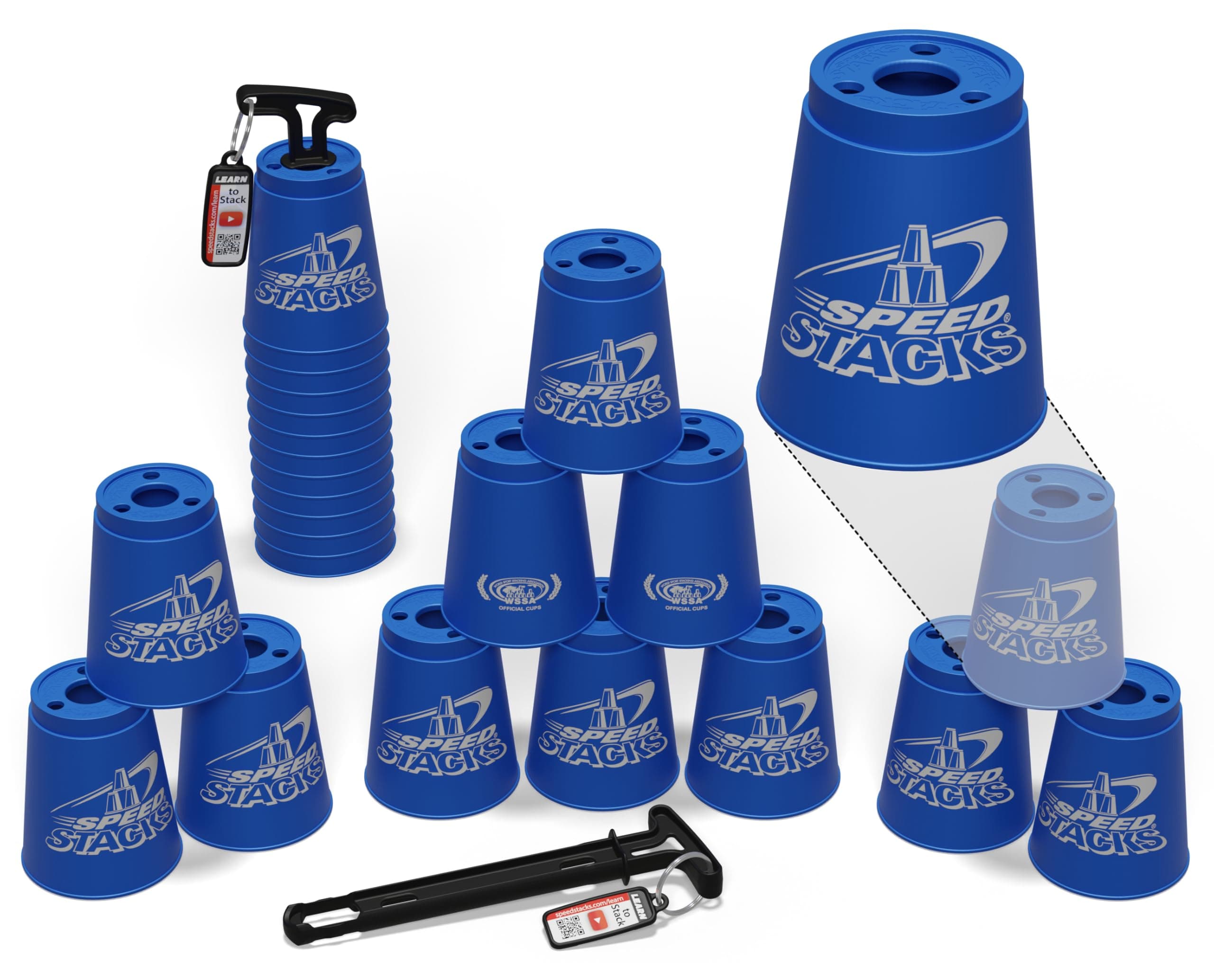 Speed Stacks | Official Sport Stacking Set, Blue - 12 Cups and Holding stem | Top Grade Materials, Low Friction | WSSA Approved