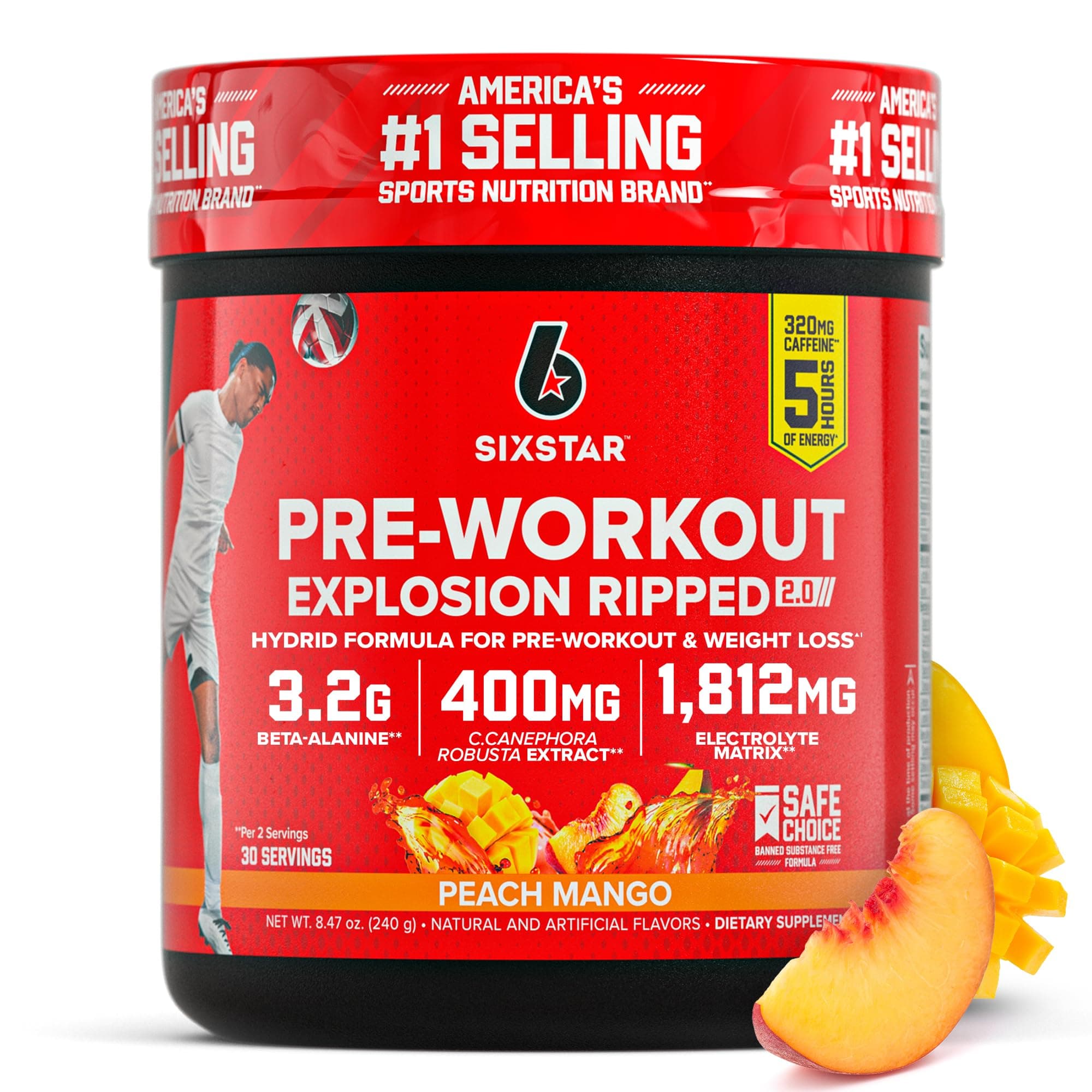 Pre-Workout Explosion, Peach Mango (30 Servings) - Preworkout Energy Powder Supplement for Men & Women - Pre Workout Drink Mix with Creatine & Beta Alanine - Sports Nutrition Products