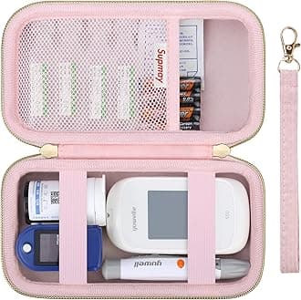 Diabetic Supplies Hard Case Diabetic Supply Organizer Bag Carrying Case for Diabetes Testing Kit Blood Glucose Monitor with Blood Sugar Glucometer Test Strips Lancing Device Lancets, Pink
