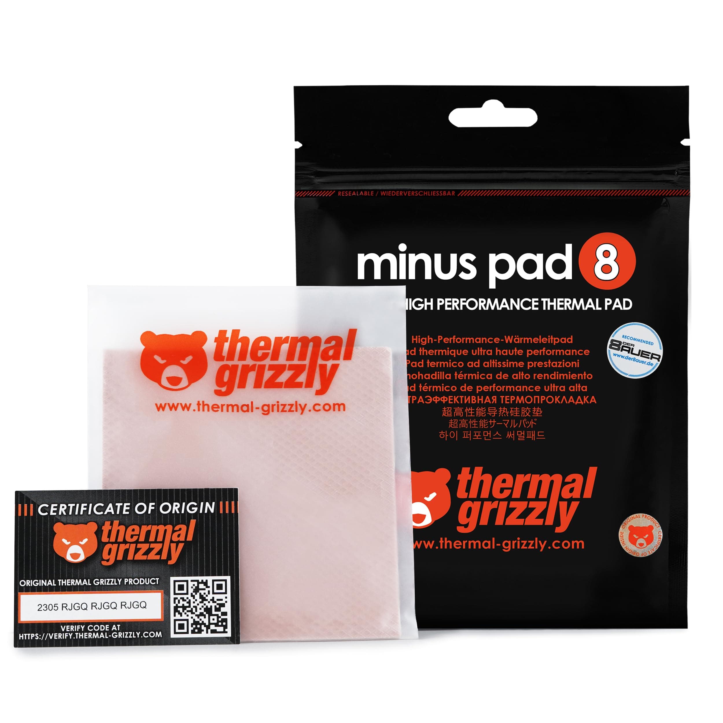 Minus Pad 8-100x100x1.0mm Thermal Interface Pad, Electrically Non-Conductive, High Thermal Conductivity & Compressibility for SSDs, GPUs & Electronics