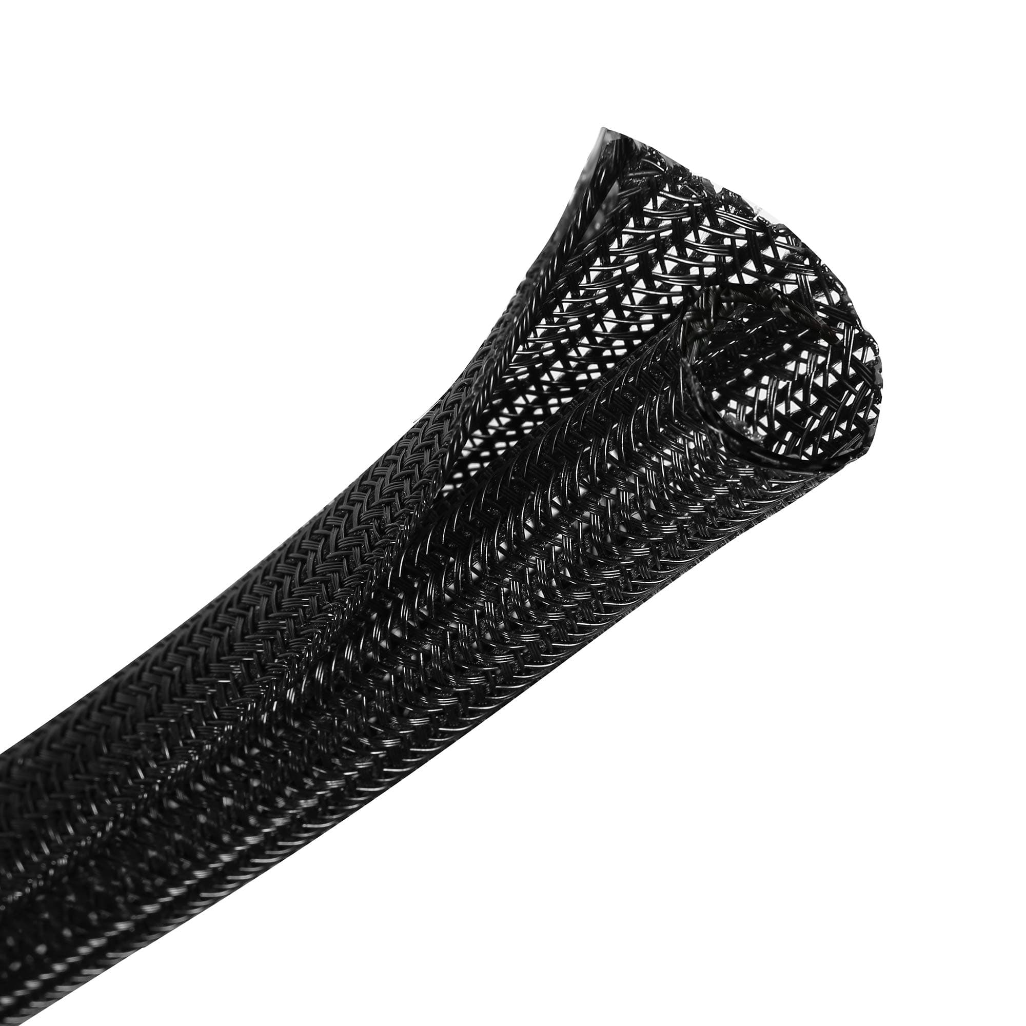 25ft - 1/2 inch Braided Cable Management Sleeve Cord Protector - Self-Wrapping Split Wire Loom for TV/Computer/Home Theater/Engine Bay - Black