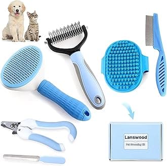 Dog Brush Dog Grooming Kit 6PCS Dog Brush for Shedding-Dog Brushes for Grooming, Dematting Comb for Dogs, Cat Nail Clipper with Nail File, Flea Comb, Bath Brush(Blue)