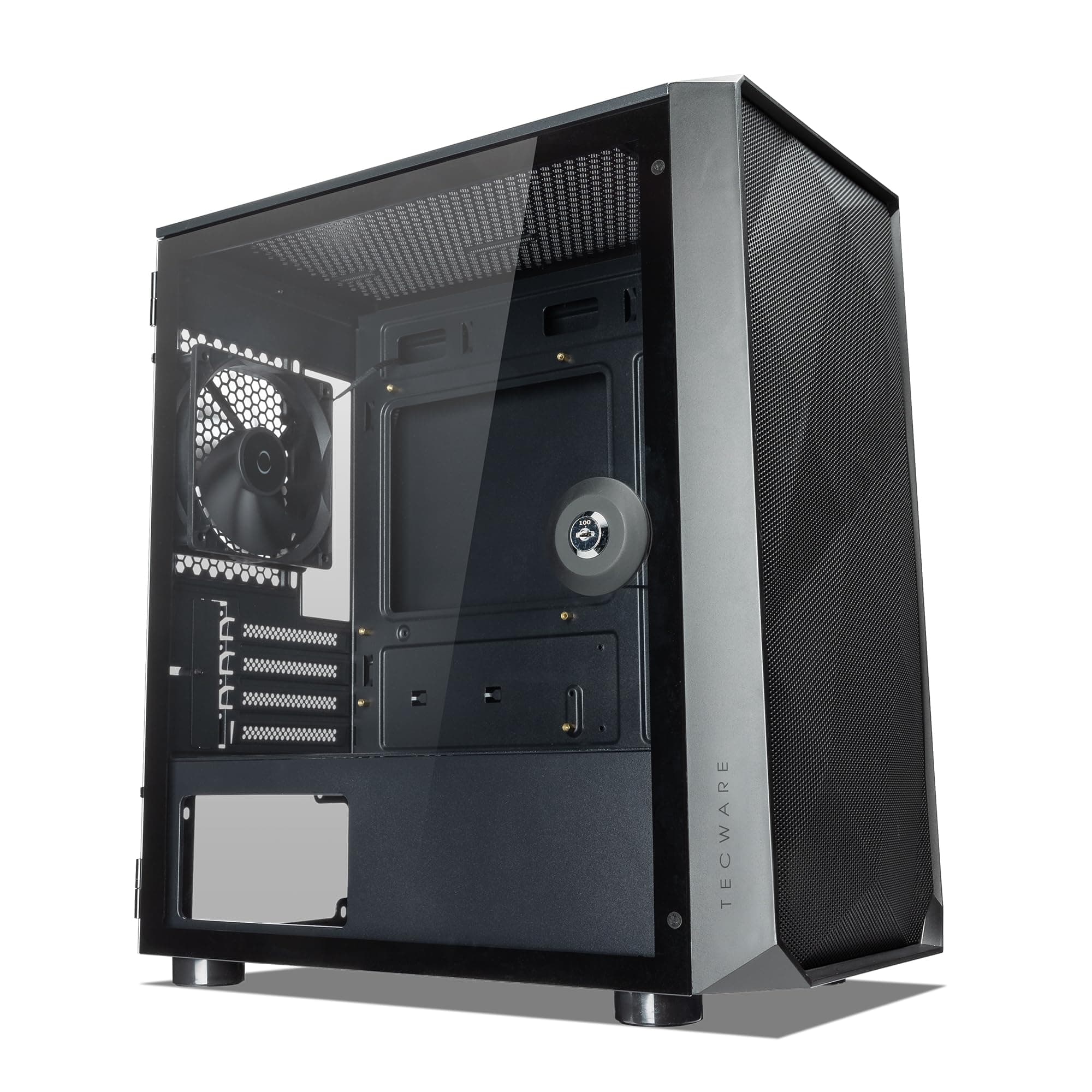 TECWAREForge M Black Key Lockable TG Side Panel mATX w/ 4 x 120mm Black fans