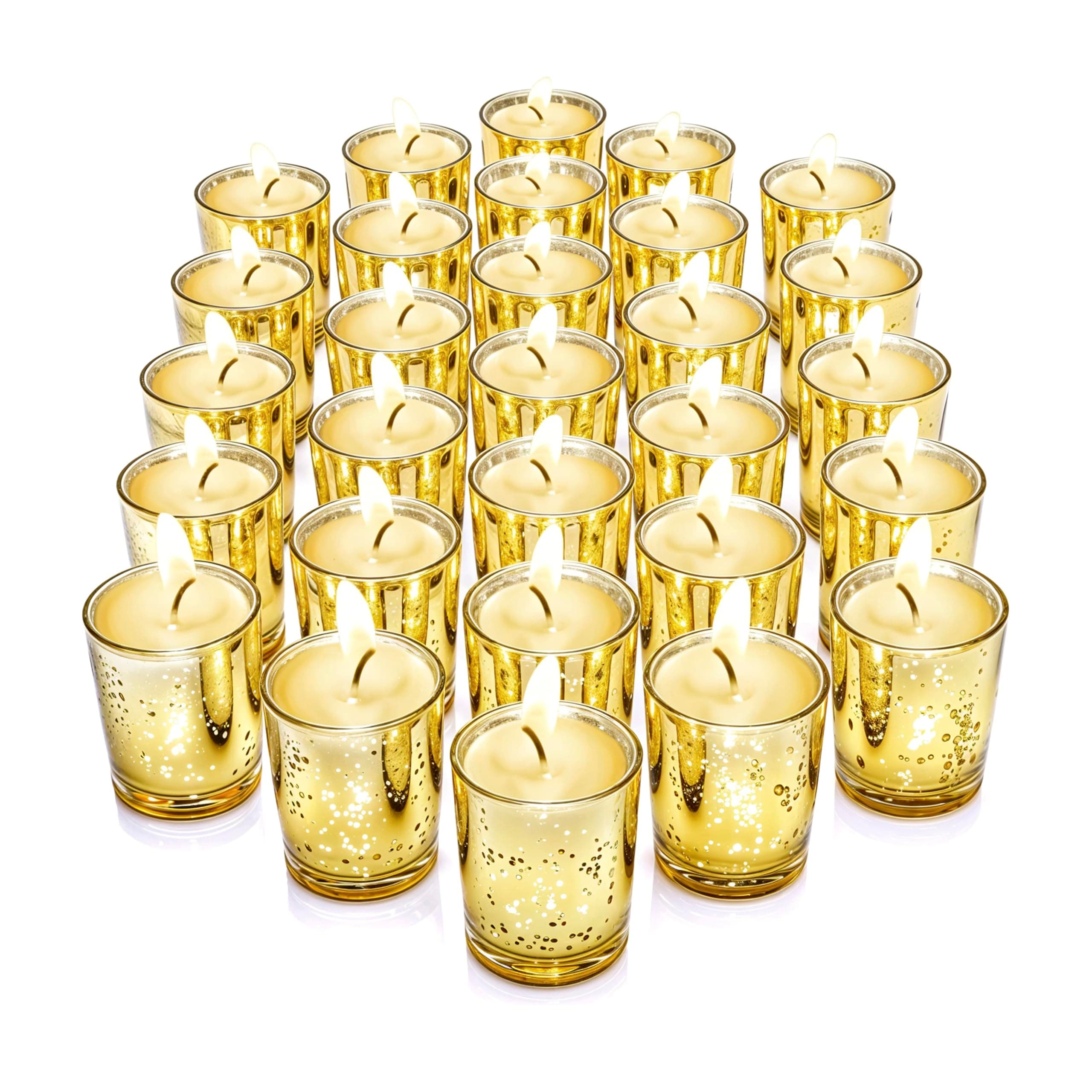Stock Your Home Gold Votive Candle Holders Bulk Pack (36 Count), Tea Lights Candle Holder for Table Centerpiece, Christmas, Valentine, and Wedding Votive Candle Holders, Glass Votives Set