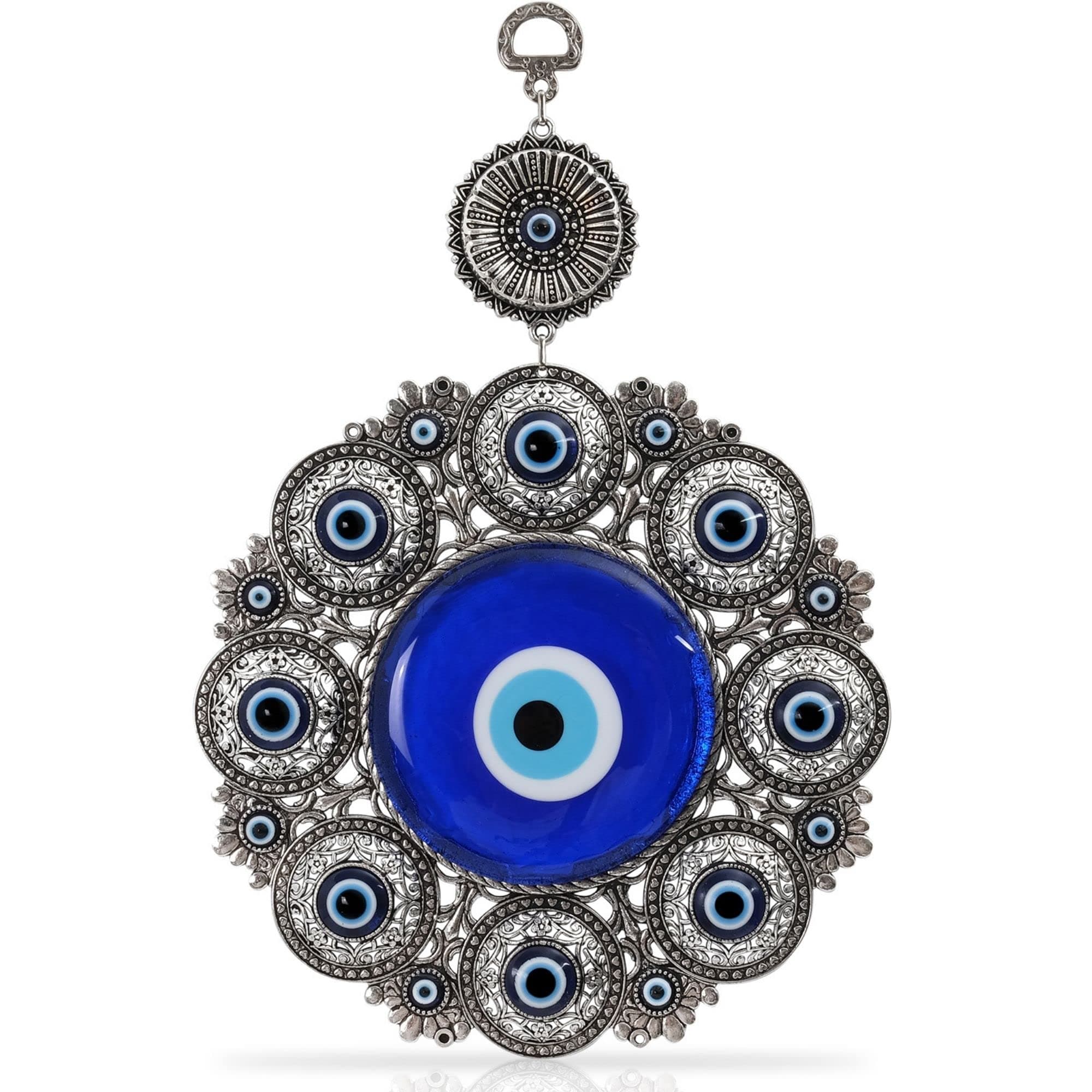 BCS X-Large Evil Eye Wall Decor 6.7'' Metal - Glass Turkish Greek Nazar Amulet Good Luck & Protection Charm - Handmade Hanging Ornament for Home,Office, Door - Ojo Turco