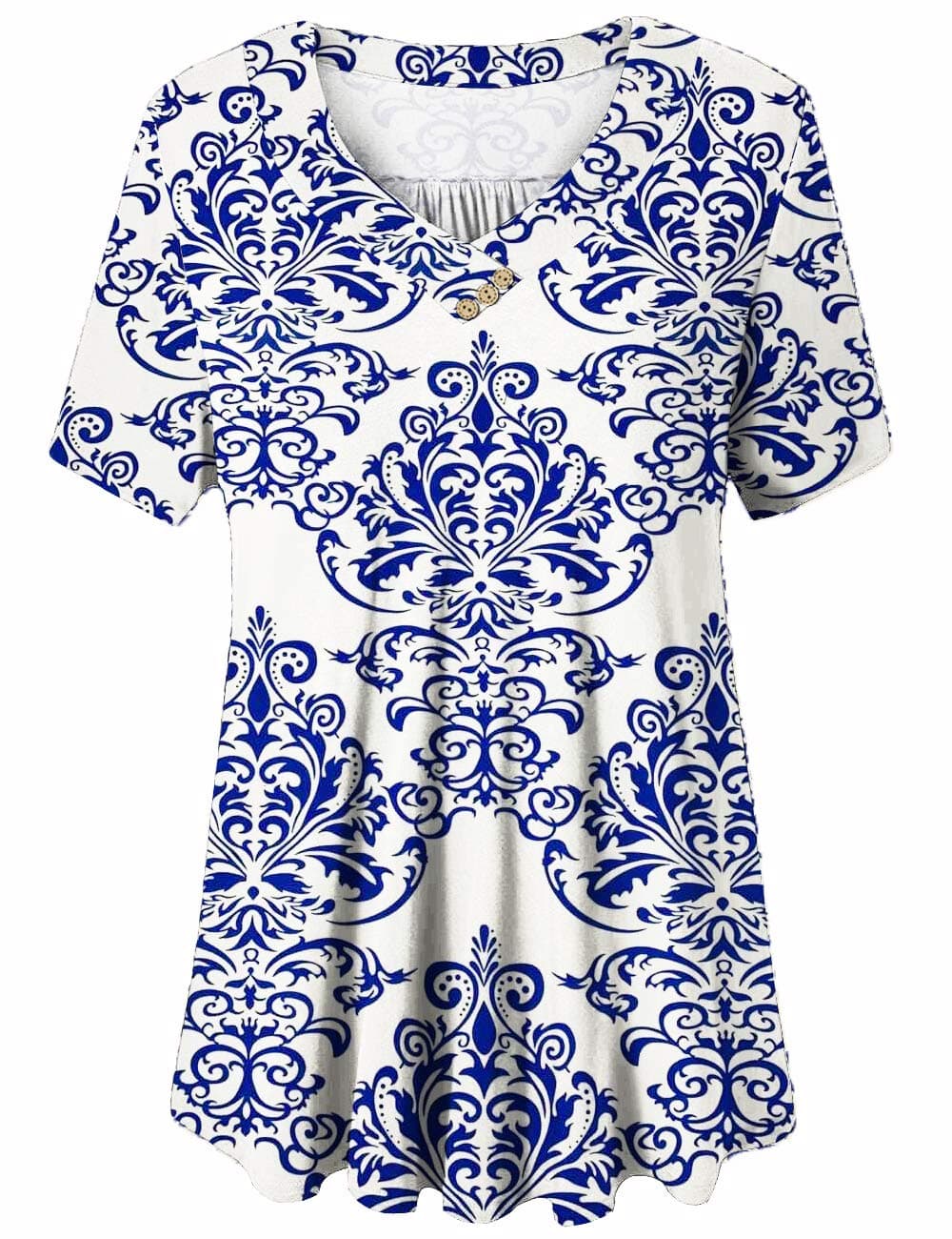 FOLUNSI Women’s Plus Size V Neck Button Tunic Top Causal Short Sleeve Blouse 03 4XL