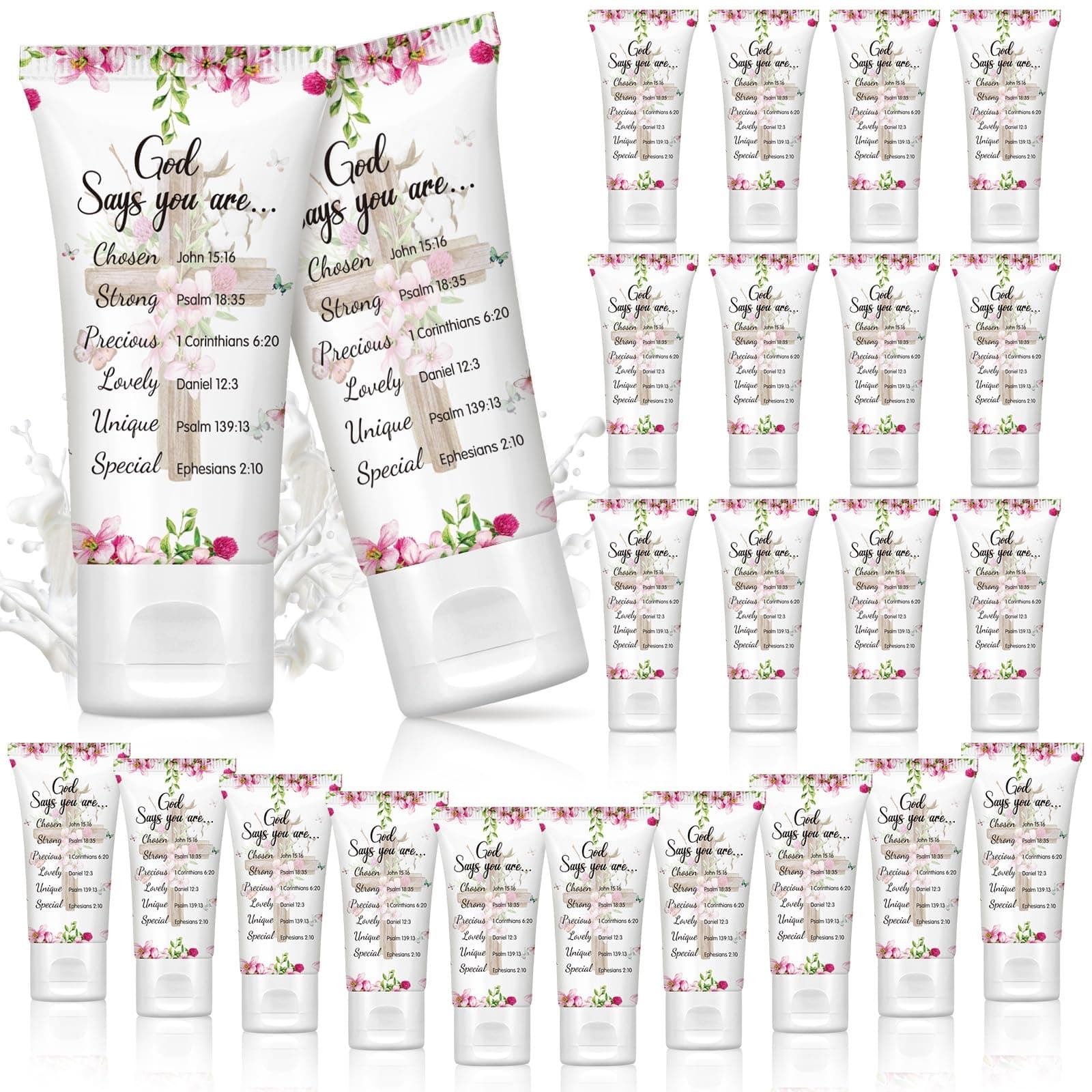Conelist 24 Pcs Sunscreen Bulk SPF 30 Mini Sunscreen Packets Travel Size Sunscreen Summer Party Gift for Women Girl Bible Verse Gift for Wedding Bbay Shower Party Favor Homeless Kit Supply(God Says)