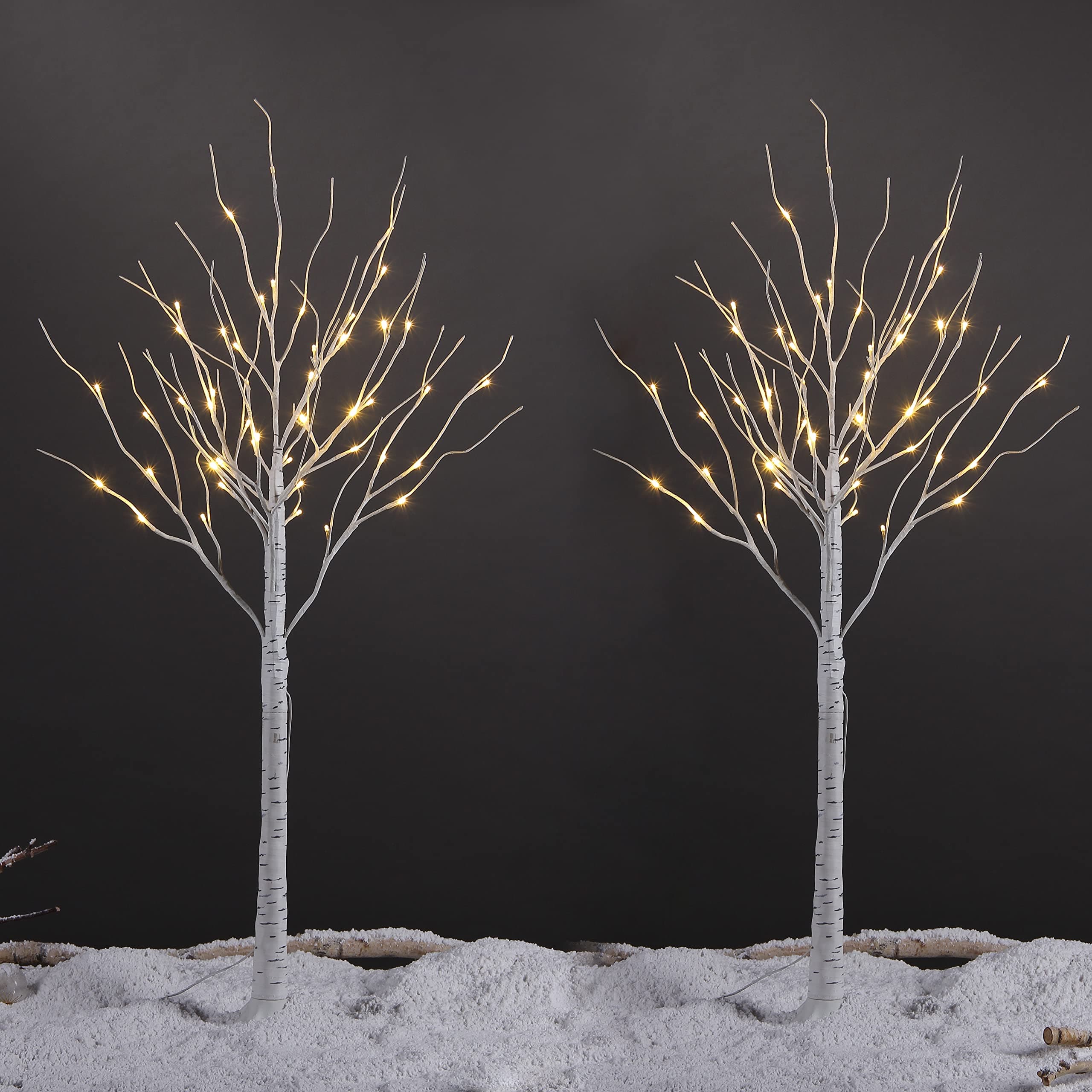LIGHTSHARE 4 Feet 48L LED Birch Tree Lights, Pack of 2, Warm White, for Holiday Party and Christmas Decoration, Indoor and Outdoor Use