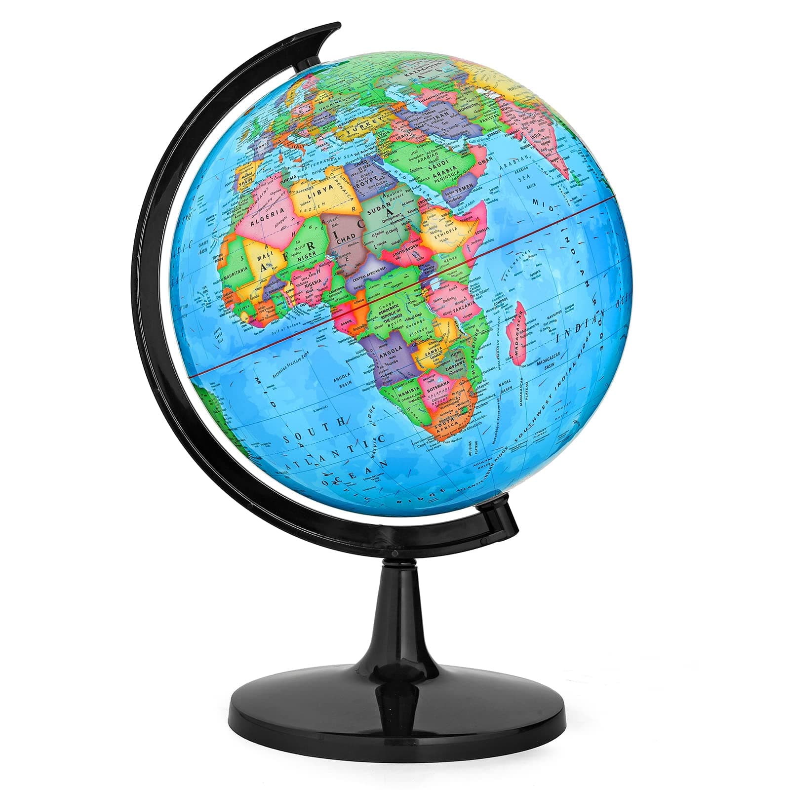 GOCHANGE World Globe with Stand, 13" Desk Classroom Decorative Globe for Students & Geography Teachers, 360° Horizontal Rotation, Full Length 19.7 inch World Globe Map with Clear Text Markings, Blue
