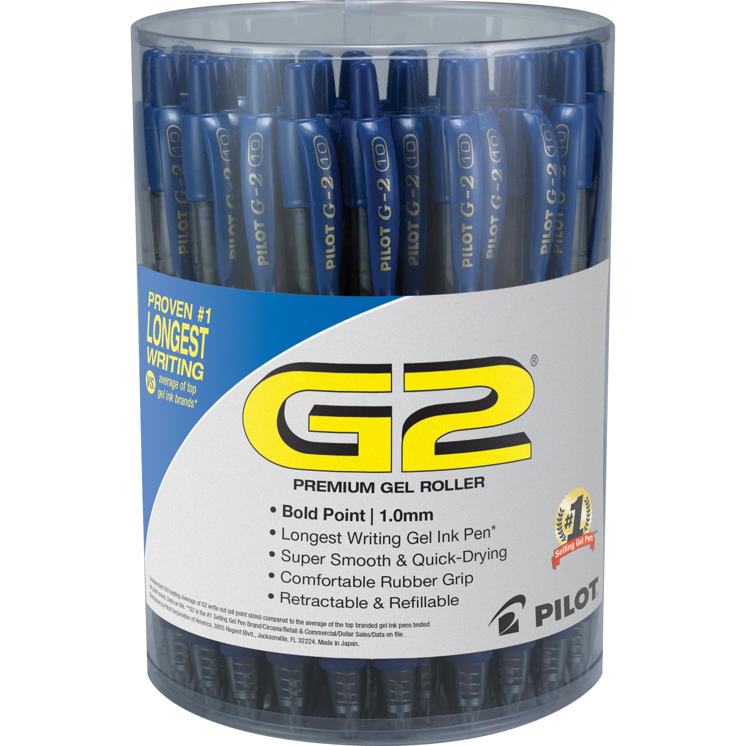 Pilot G2 Premium Gel Roller Pen, Retractable and Refillable, Bold Point 1 mm, Blue Ink, 36 Count