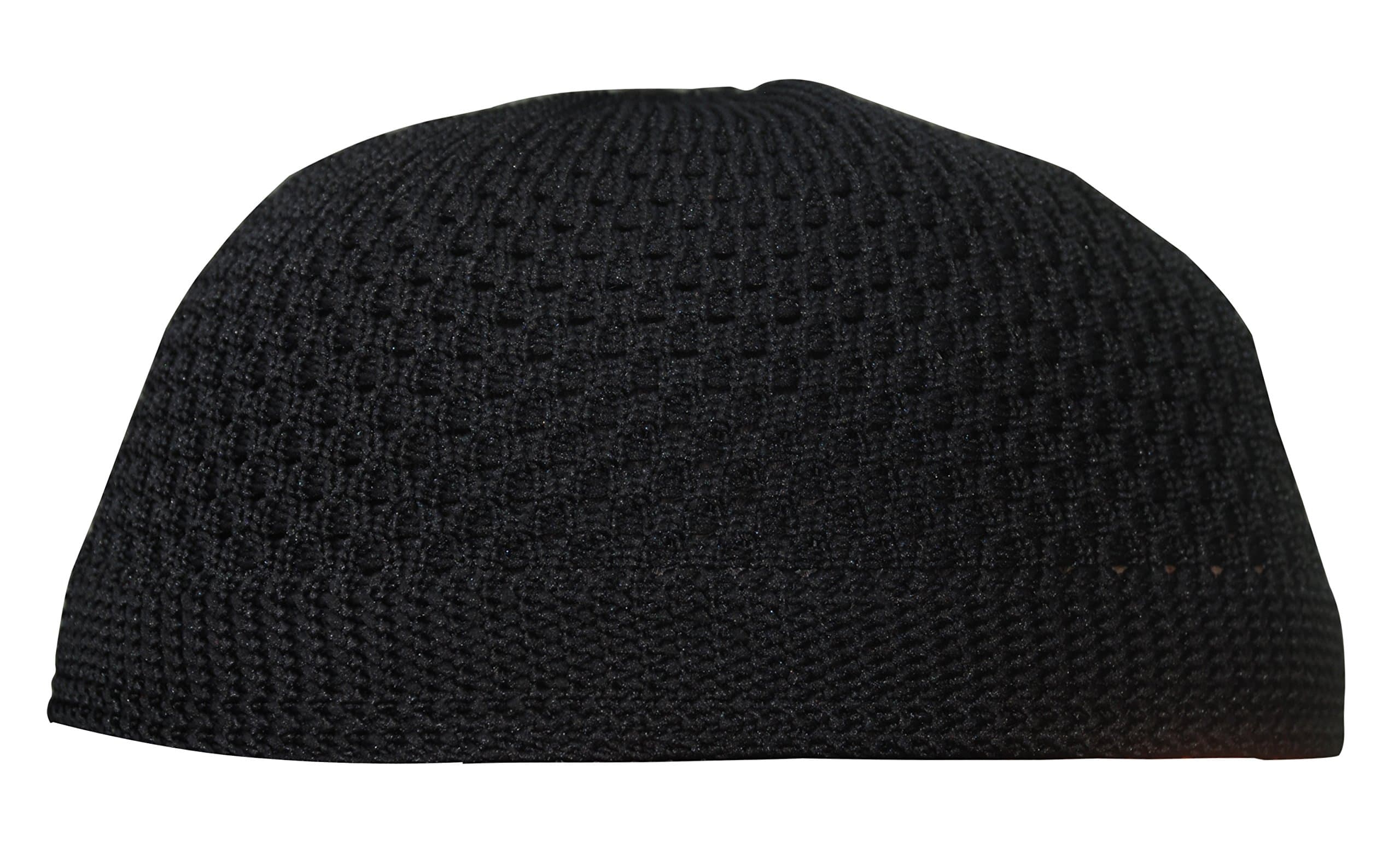 Small Plain Black Open-Weave Nylon Stretchy Kufi Hat Skull Cap Beanie Fits 20-21"