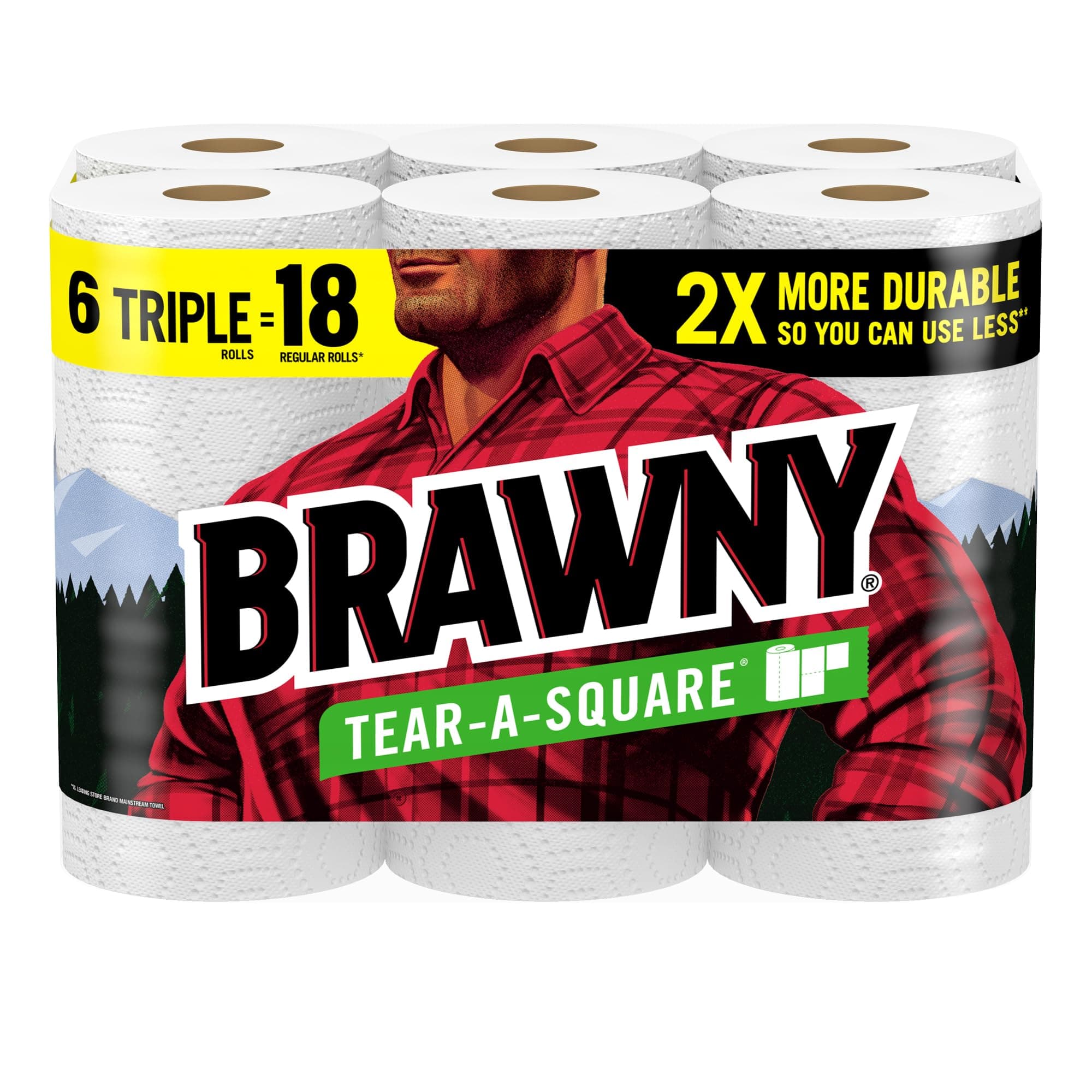 Tear-A-Square Paper Towels, 6 Triple Rolls = 18 Regular Rolls, 3 Sheet Sizes (Quarter, Half, Full), Strength for All Messes, Cleanups, and Meal Prep