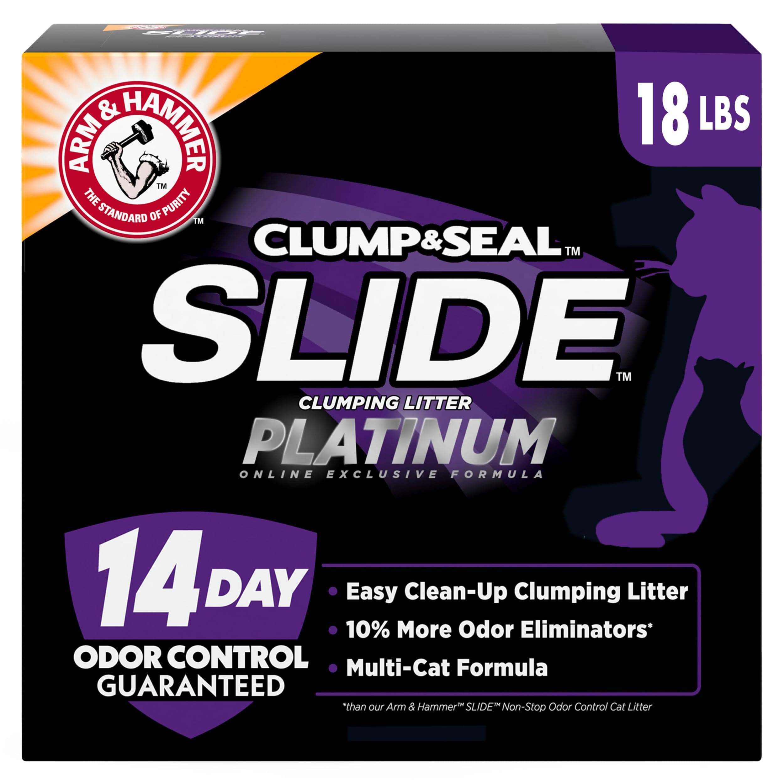 Arm & Hammer SLIDE Platinum Multi-Cat Easy Clean-Up Clumping Cat Litter, 14 Days of Odor Control 18 lb