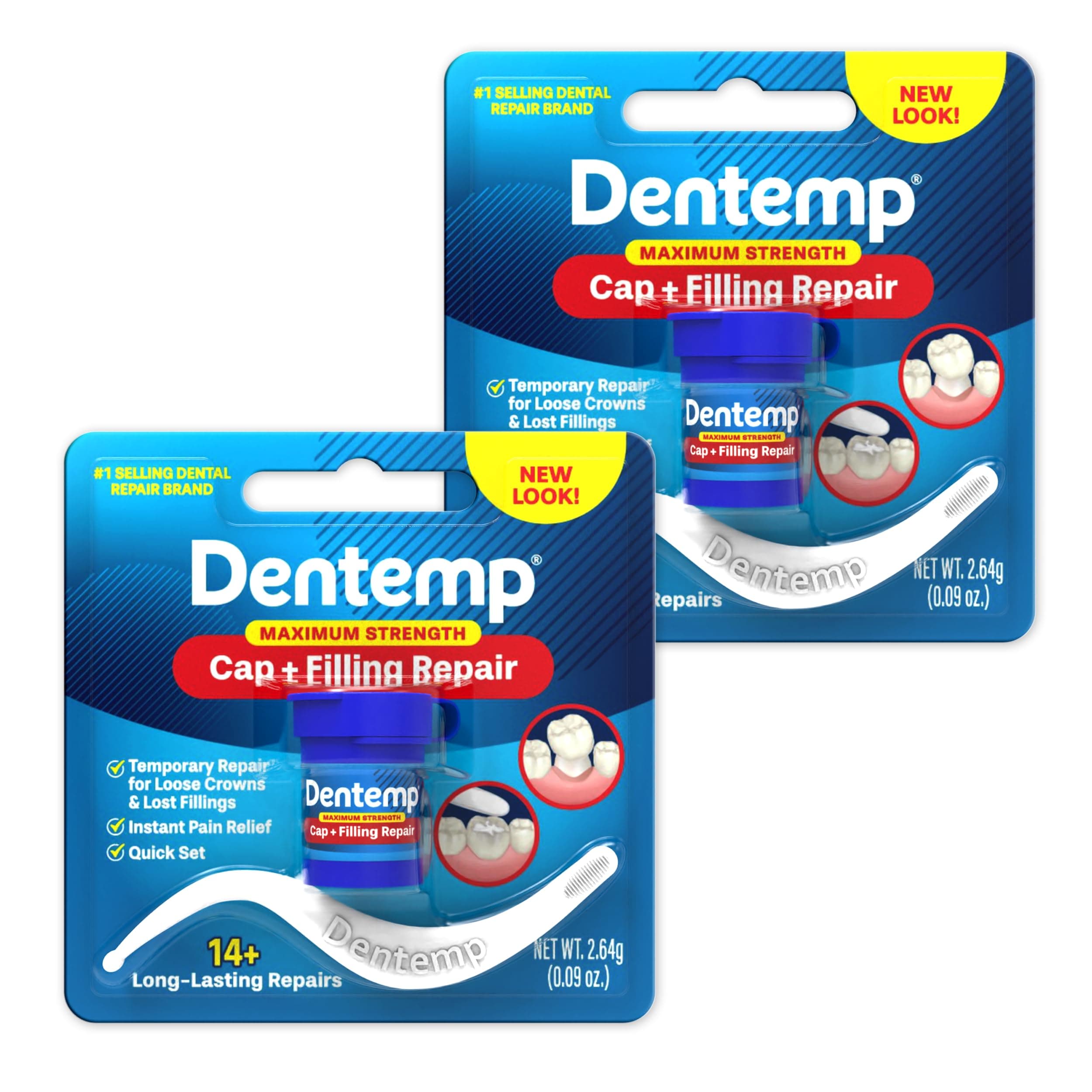 Maximum Strength Loose Cap and Lost Filling Repair - Dental Repair Kit for Instant Pain Relief (Pack of 2)