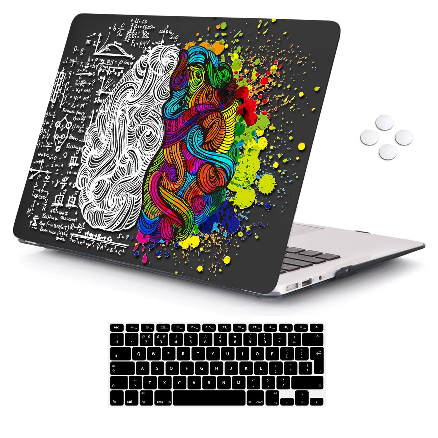 iCasso MacBook Air 13 inch Case Release 2010-2017 Old Version, Plastic Pattern Hard Shell Protective Case&Keyboard Cover Only Compatible MacBook Air 13 Inch Model A1369/A1466 - Black Left&Right Brain