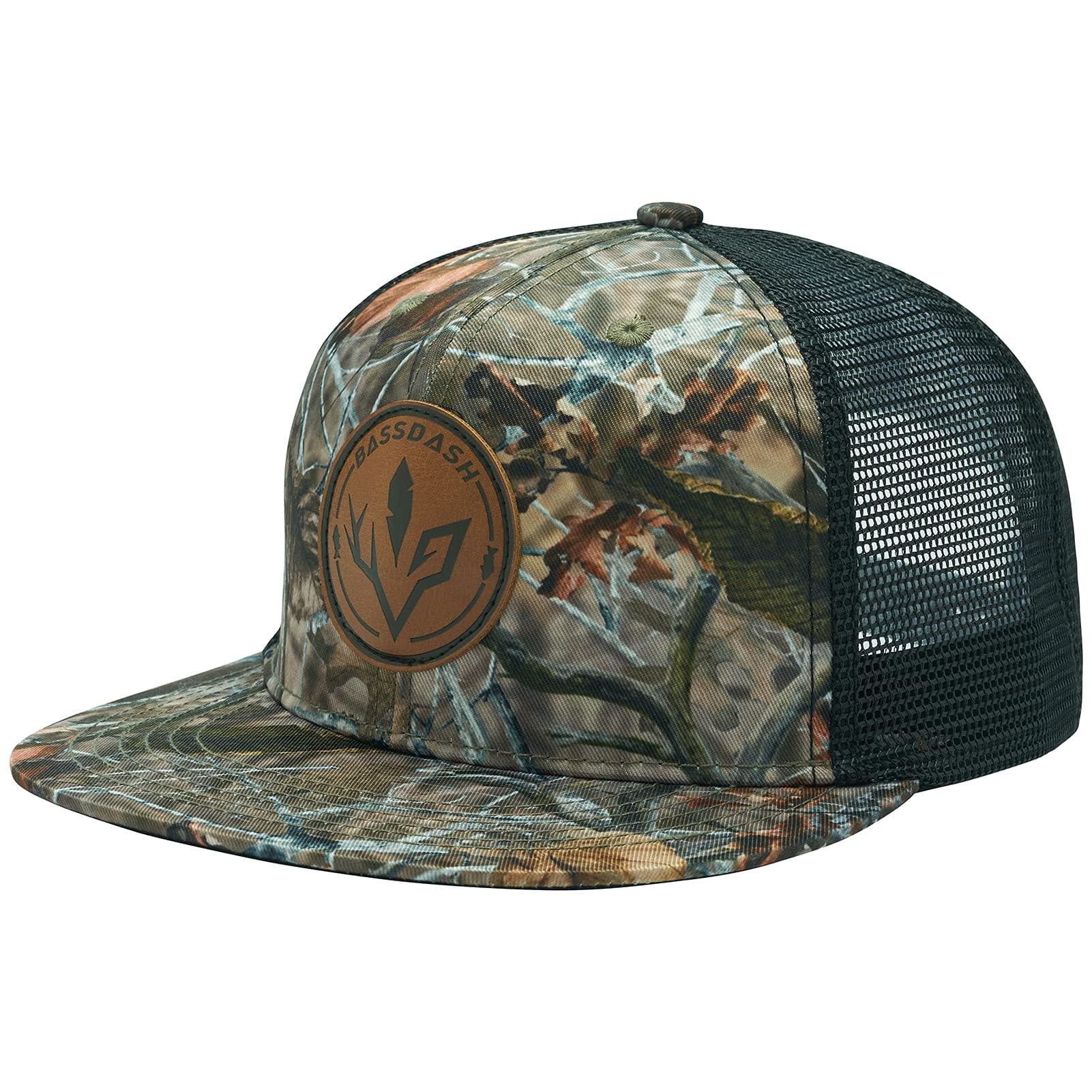 BASSDASH Flat Brim Trucker Cap Adjustable Snapback Hat Mesh Back for Men Women