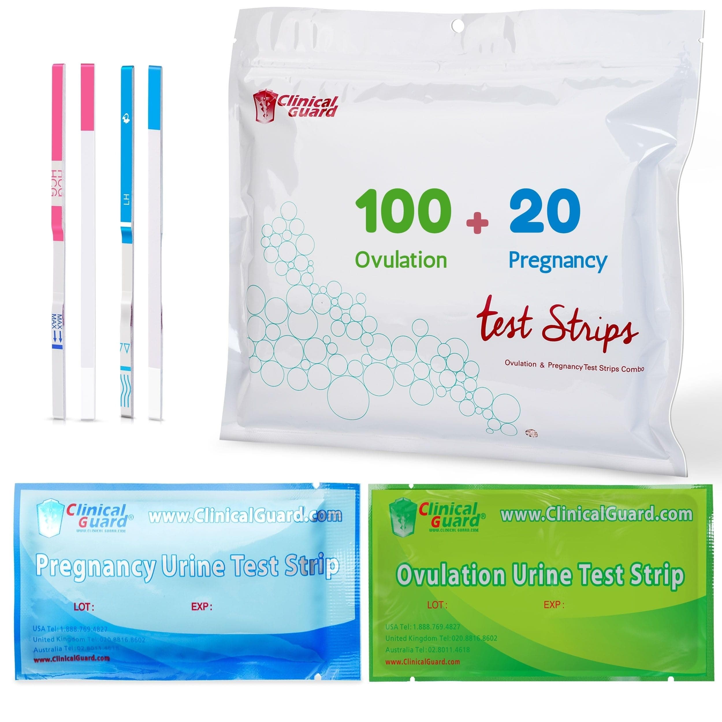 Clinical Guard 100 Ovulation Test Strips and 20 Early Pregnancy Test Strips Combo Rapid HCG Test Fertility Ovulation Predictor Kit (120 Count) - Azure/Sage