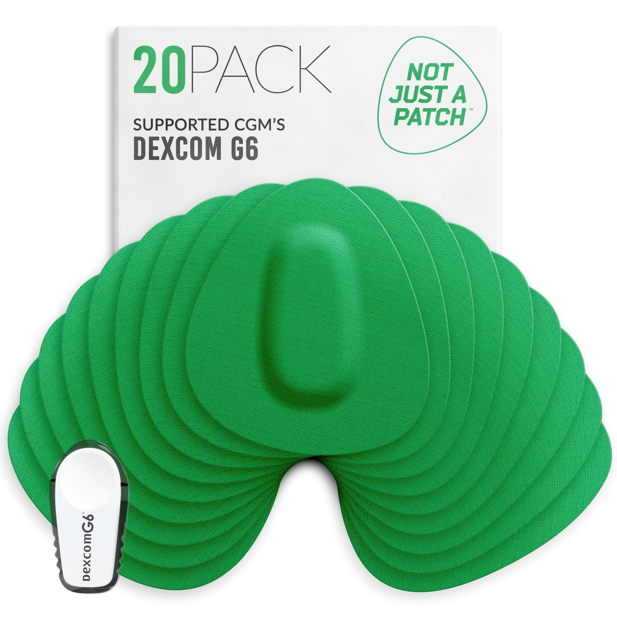 Not Just A Patch Dexcom G6 Adhesive Patches (20 Pack) - Dexcom G6 Stickers Adhesive Patches for Skin - Water Resistant Dexcom Overpatch G6 for Active Lifestyle 10-14 Days - Green