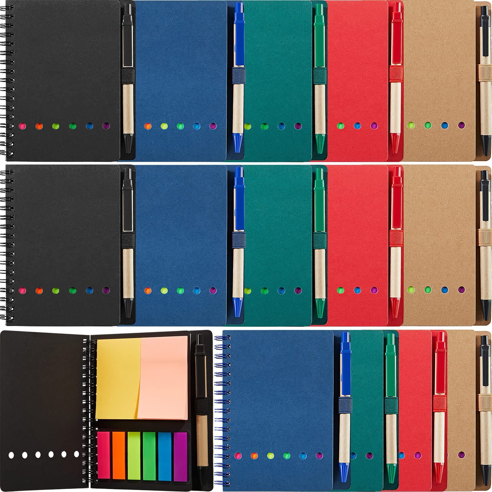 15 Pack Spiral Notebook Steno Pads Notepad with Pen in Holder Sticky Notes and Page Marker Colored Index Tabs Small Pocket Notebooks for Office School Supplies, 4.7 x 5.9 Inch