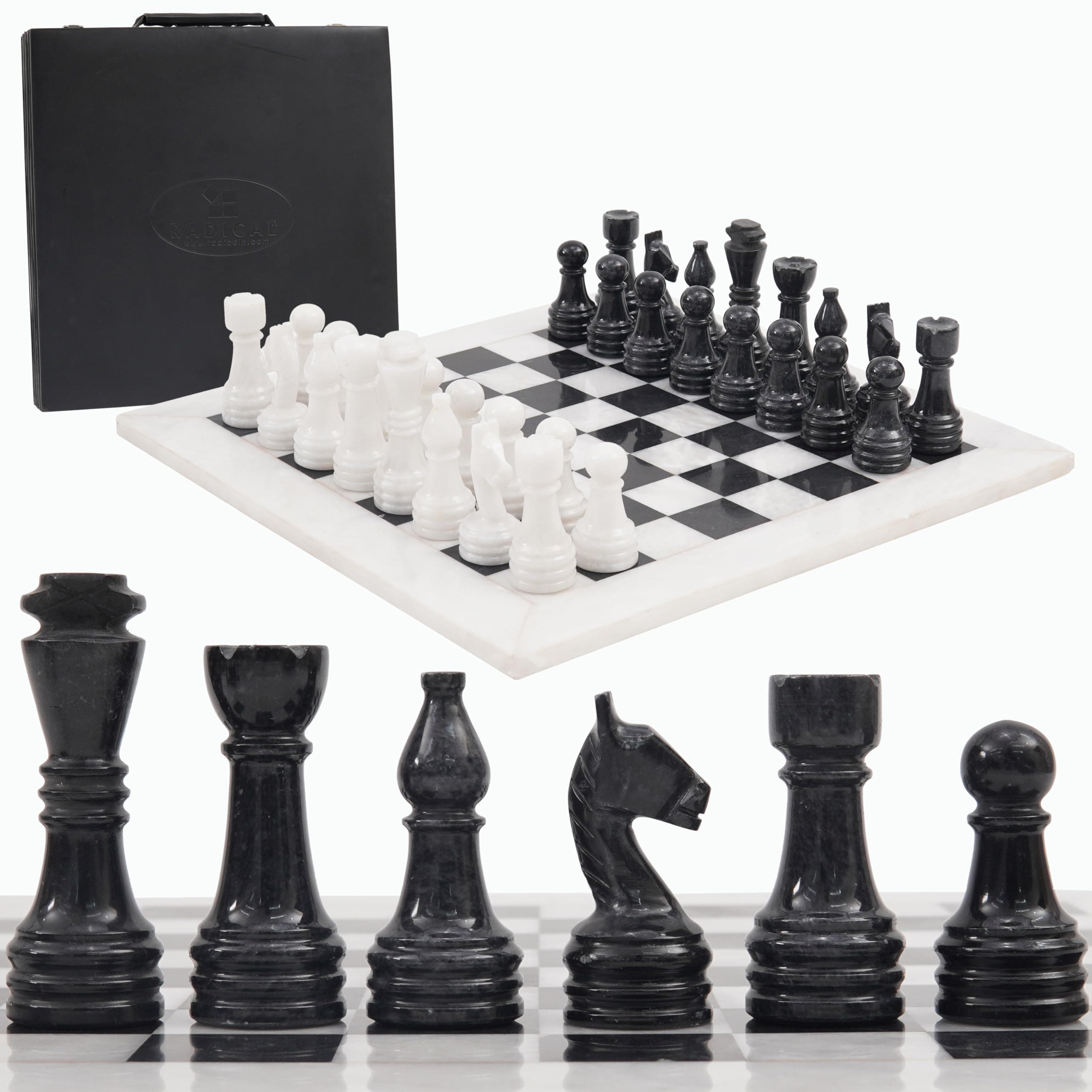 Radicaln Marble Chess Set 15" Inches White and Black with Storage Box Handmade Luxury Board Games for Adults, Ideal Marble Chess Board Game Set & Chess Pieces
