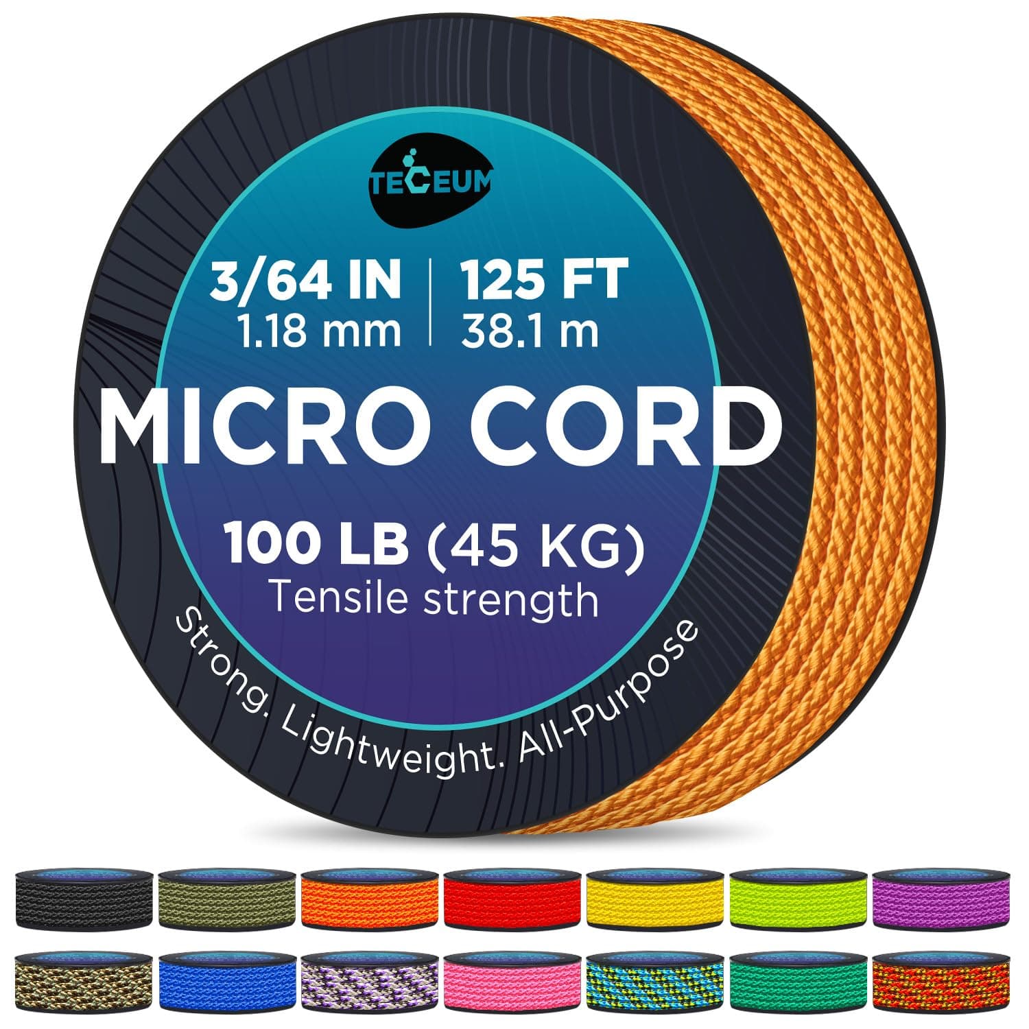 TECEUM Micro Paracord – 1.18 mm X 125 ft – Micro Utility Cord – Thin Braided Paracord Rope – Best for Crafting, DIY Projects, Fishing, Camping – Wind Chime Replacement – Survival Strong String