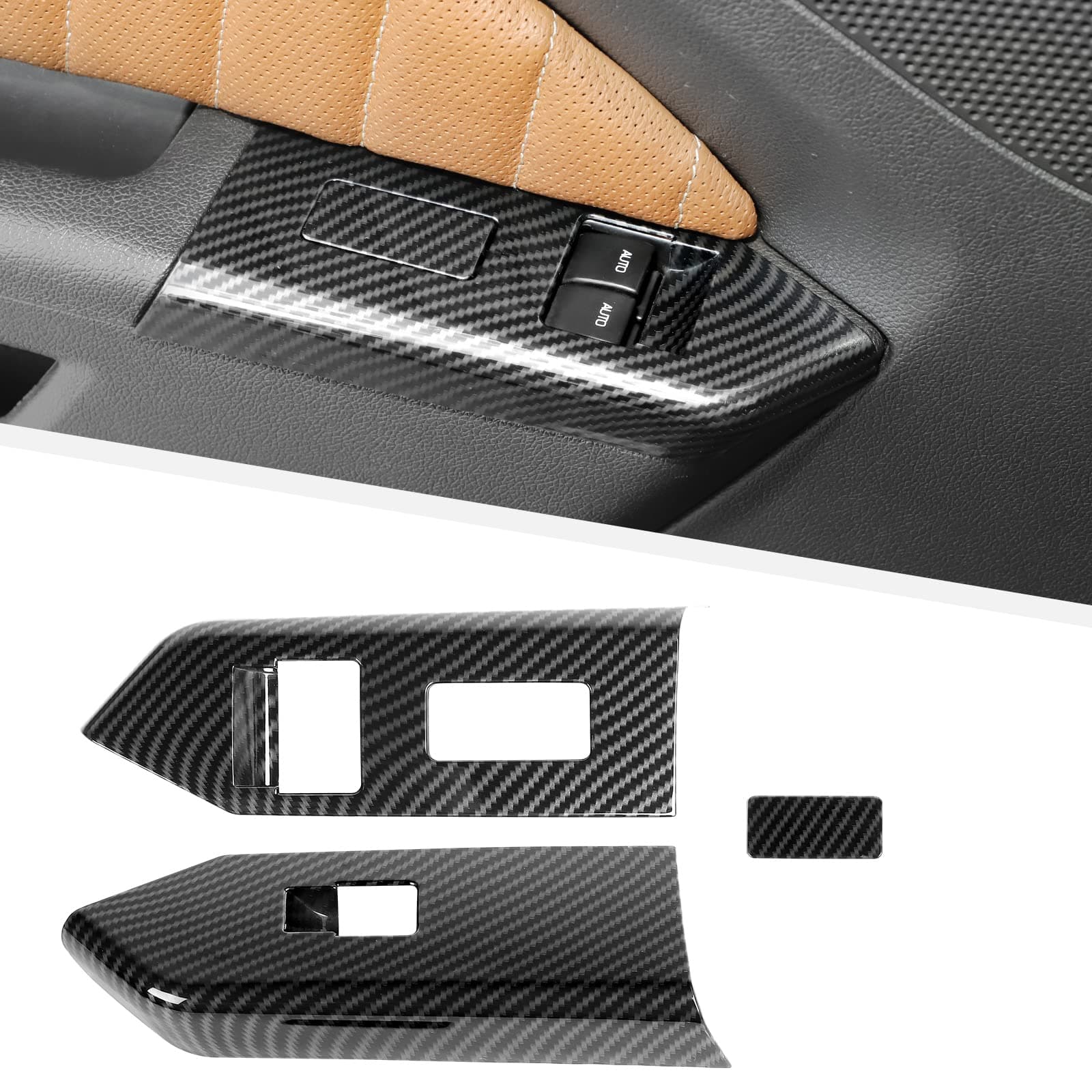 Carbon Fiber Window Lift Switch Button Panel Cover Compatible with Ford Mustang 2010-2014