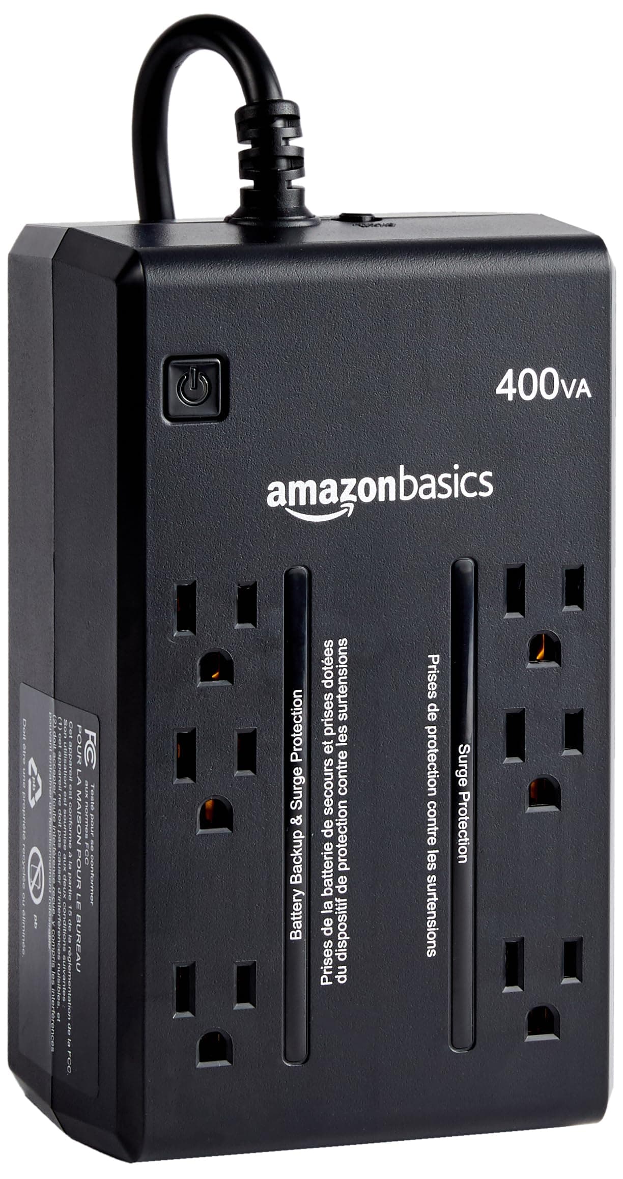 UPS Battery Backup & Surge Protector, 400VA/255W, 6 Outlets, Uninterruptible Power Supply, Small Compact Size, Black