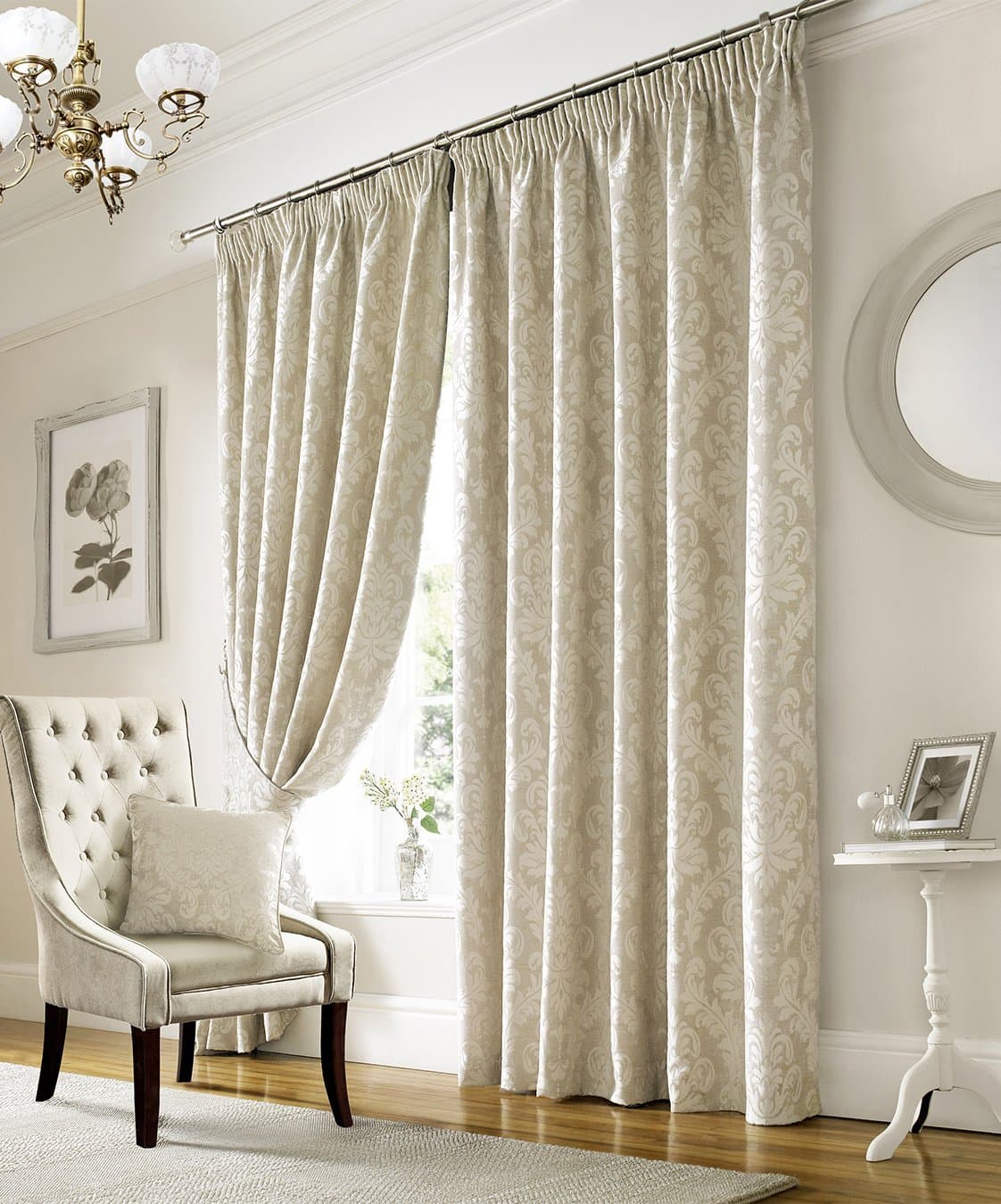 Ashley Wilde Lille Ivory Curtains, Fabric, Silver