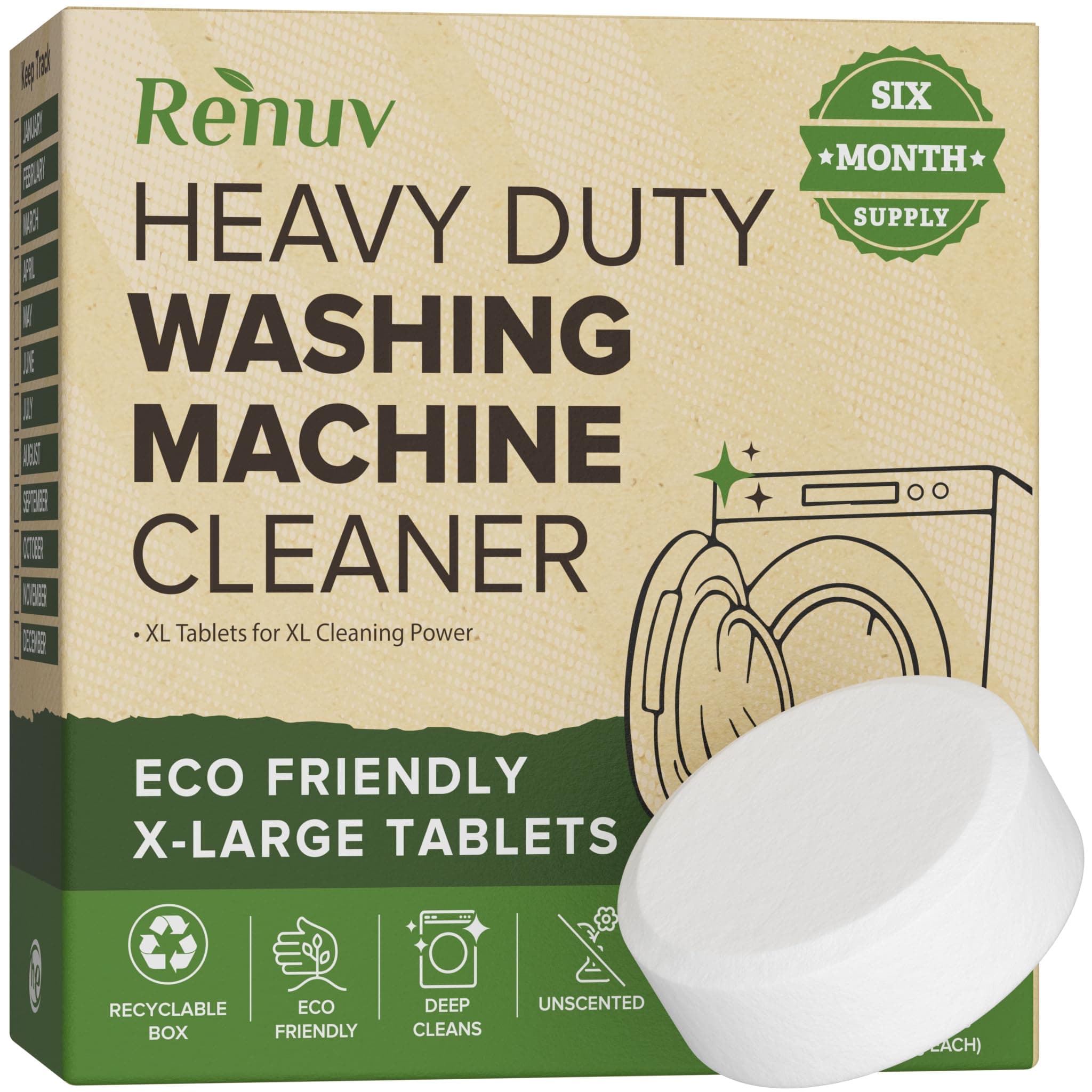 Renuv Washing Machine Cleaner for Front Load, Top Load or HE, Slow Dissolving Huge 1180ml Eco Friendly Tablets for Maximum Effect Deep Clean Your Washer Where Others Fail