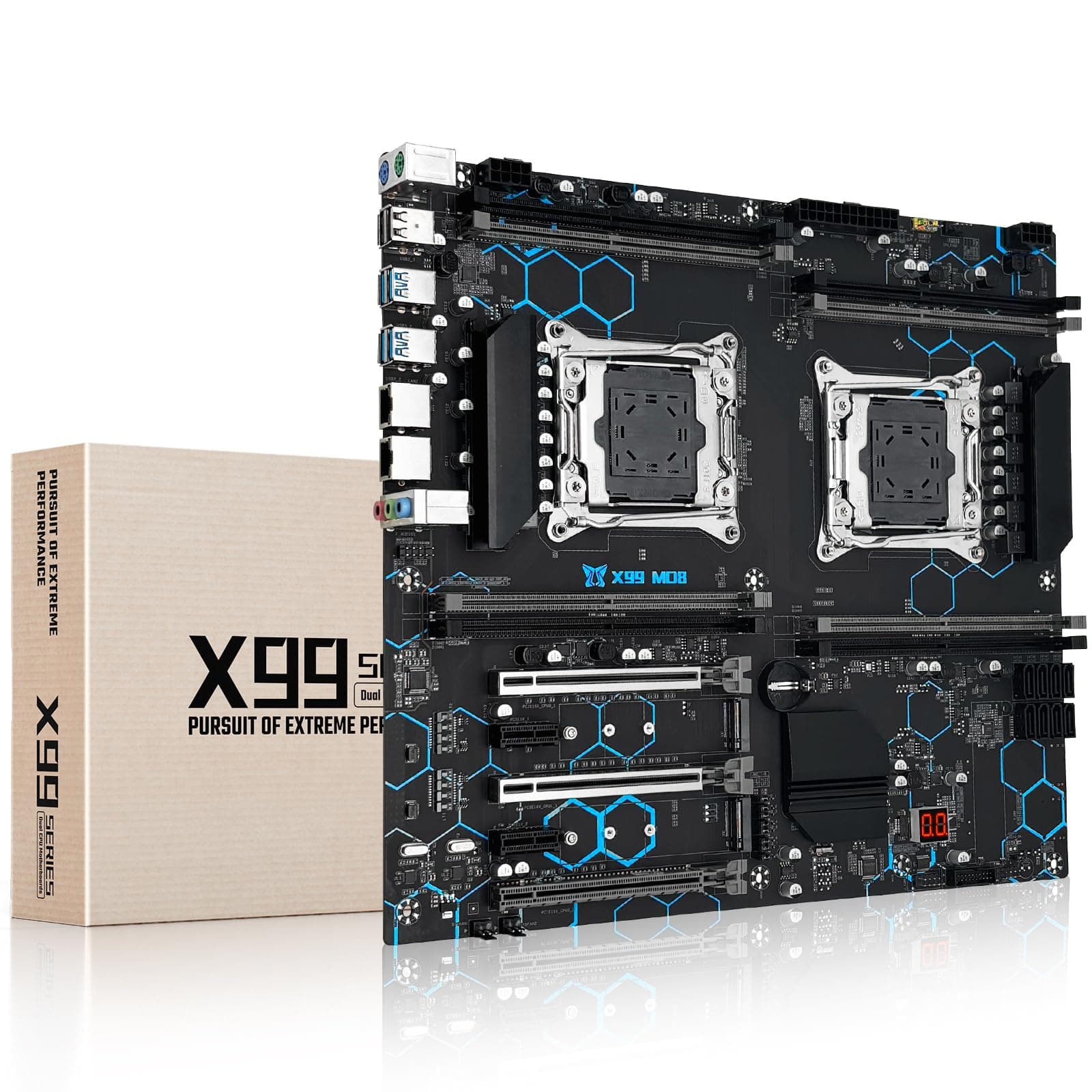 X99 Dual Socket Motherboard LGA 2011-3 Support DDR4, MAX 256GB, NVMe/SATA M.2, PCI-E 3.0, SATA 6Gb/s, Dual LAN, USB 3.0, E-ATX Computer Mainboard for Intel Xeon E5 V3/V4 Series CPU Processors