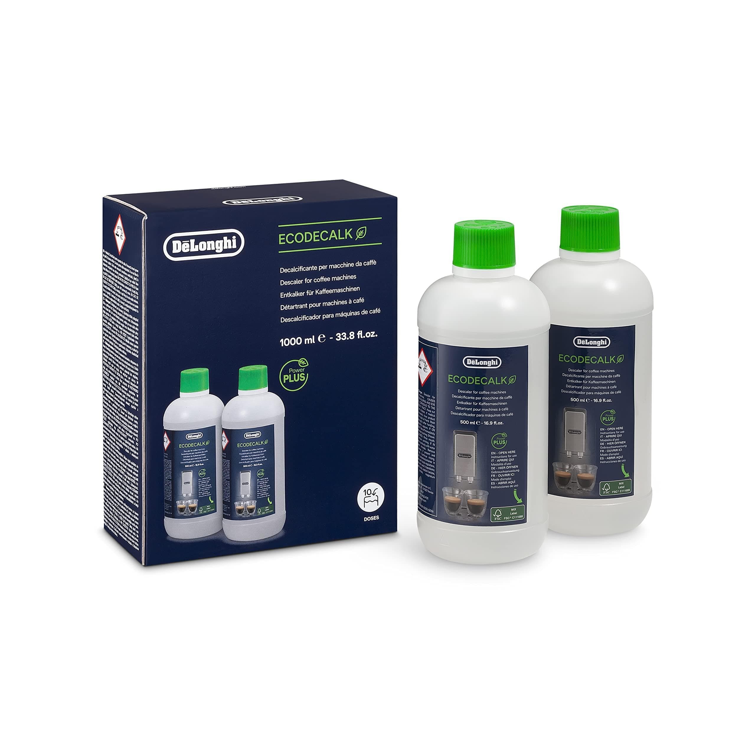 Original EcoDecalk Descaler for Fully Automatic Coffee Machine and Coffee Makers, Universal Descaler for 10 Descaling Processes, DLSC500, 2 x 500 ml