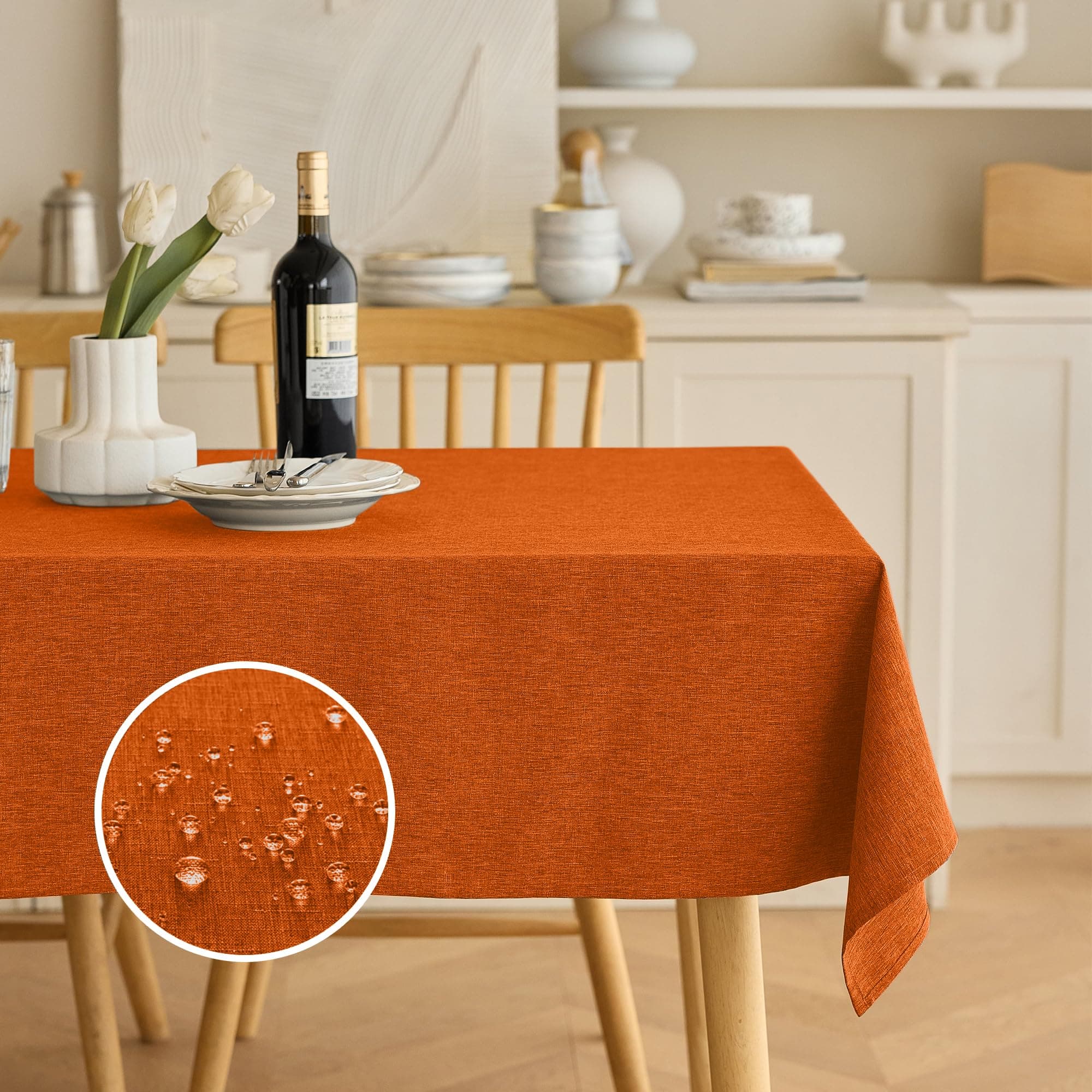 Decorelia Waterproof Wipeable Table Cloth Rectangle Table for Wedding, Faux Linen Rustic Reusable Rectangular Table Cloth Cover for Dining, Party & Camping(Oblong,60 x 104 Inch (8-10 Seats), Rust)
