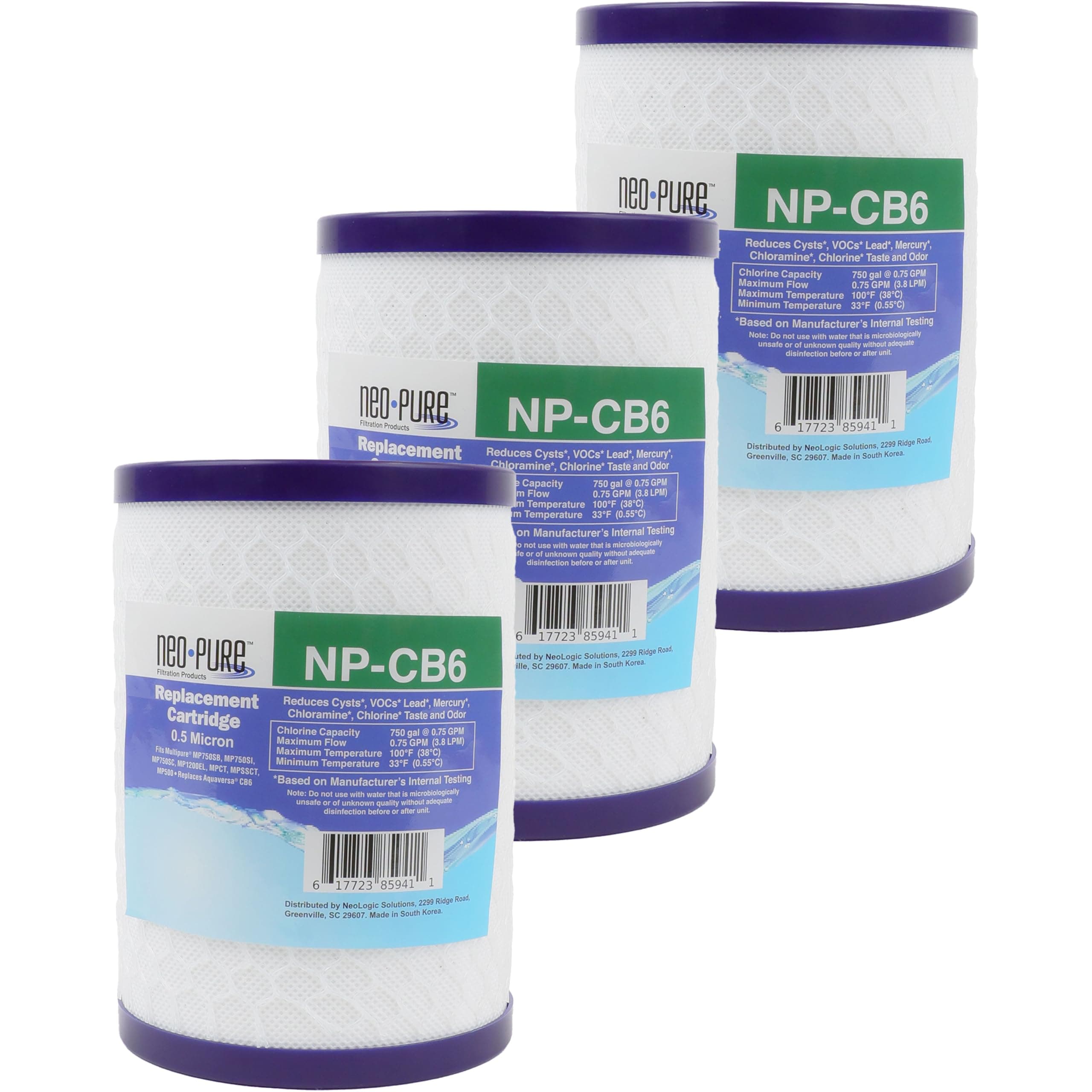 Compatible CB6 Replacement Cartridge by Neo-Pure (3-Pack) | High-Efficiency Filtration for Clean Water | Compatible with CB6 Systems for Improved Taste and Quality