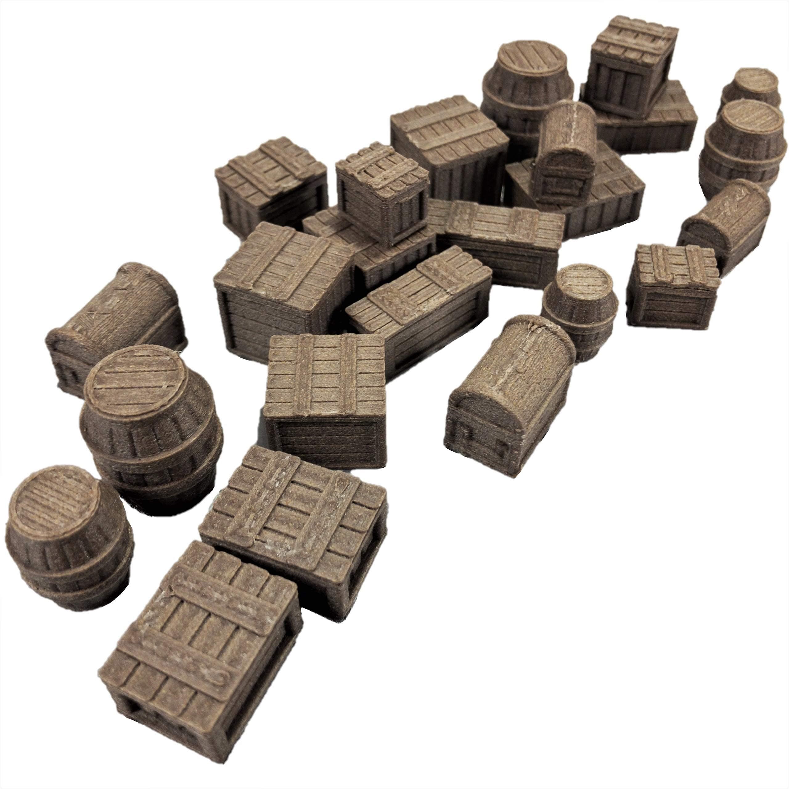 Tawny Crates, Barrels and Chests - 28mm Gaming Terrain